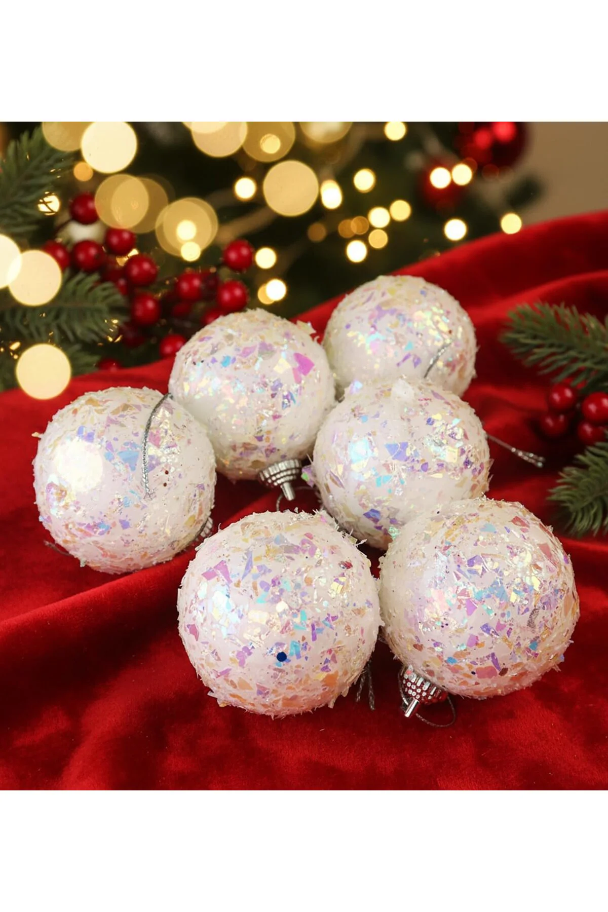 LuxShoping Beyaz Yılbaşı Ağaç Süsü Top Seti – 6 Adet 1142128