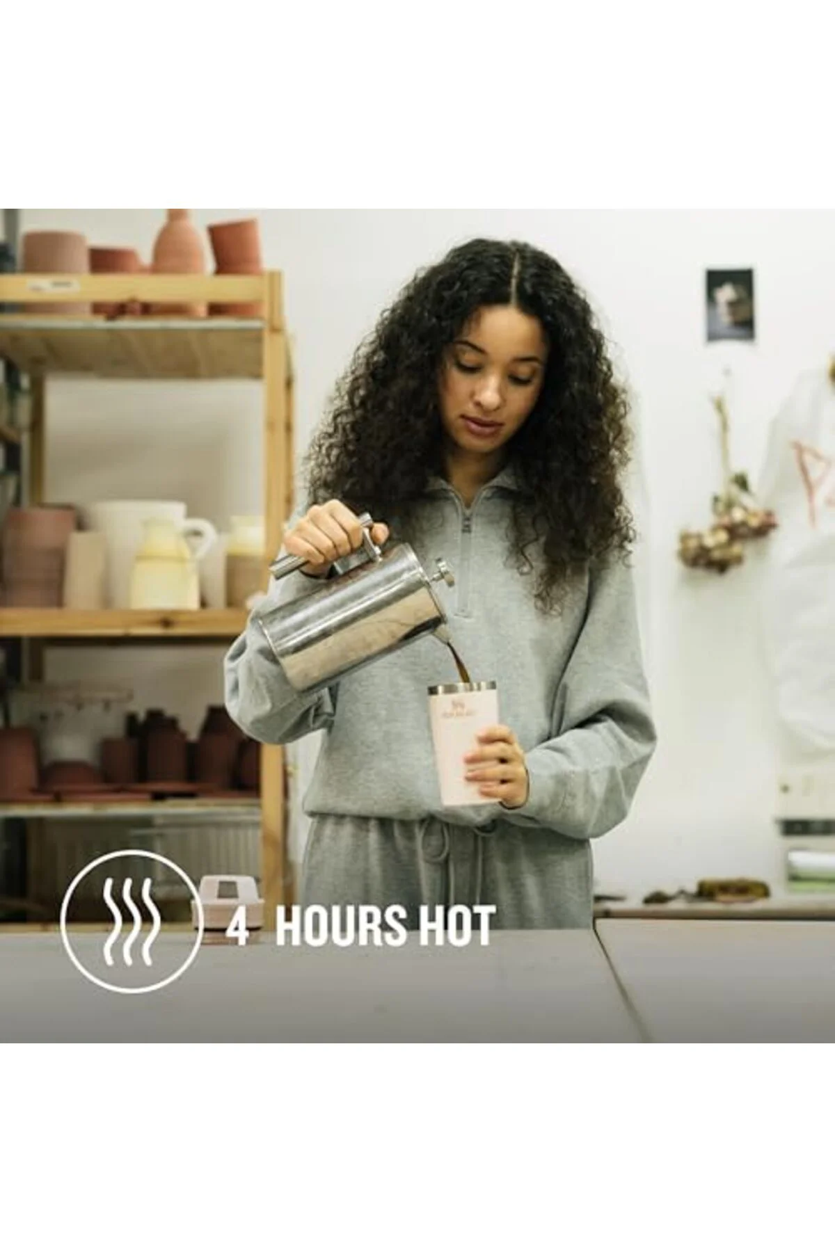 LuxShoping Cafe To-Go Travel Mug Termos Bardak, Pembe Kuvars (Ros