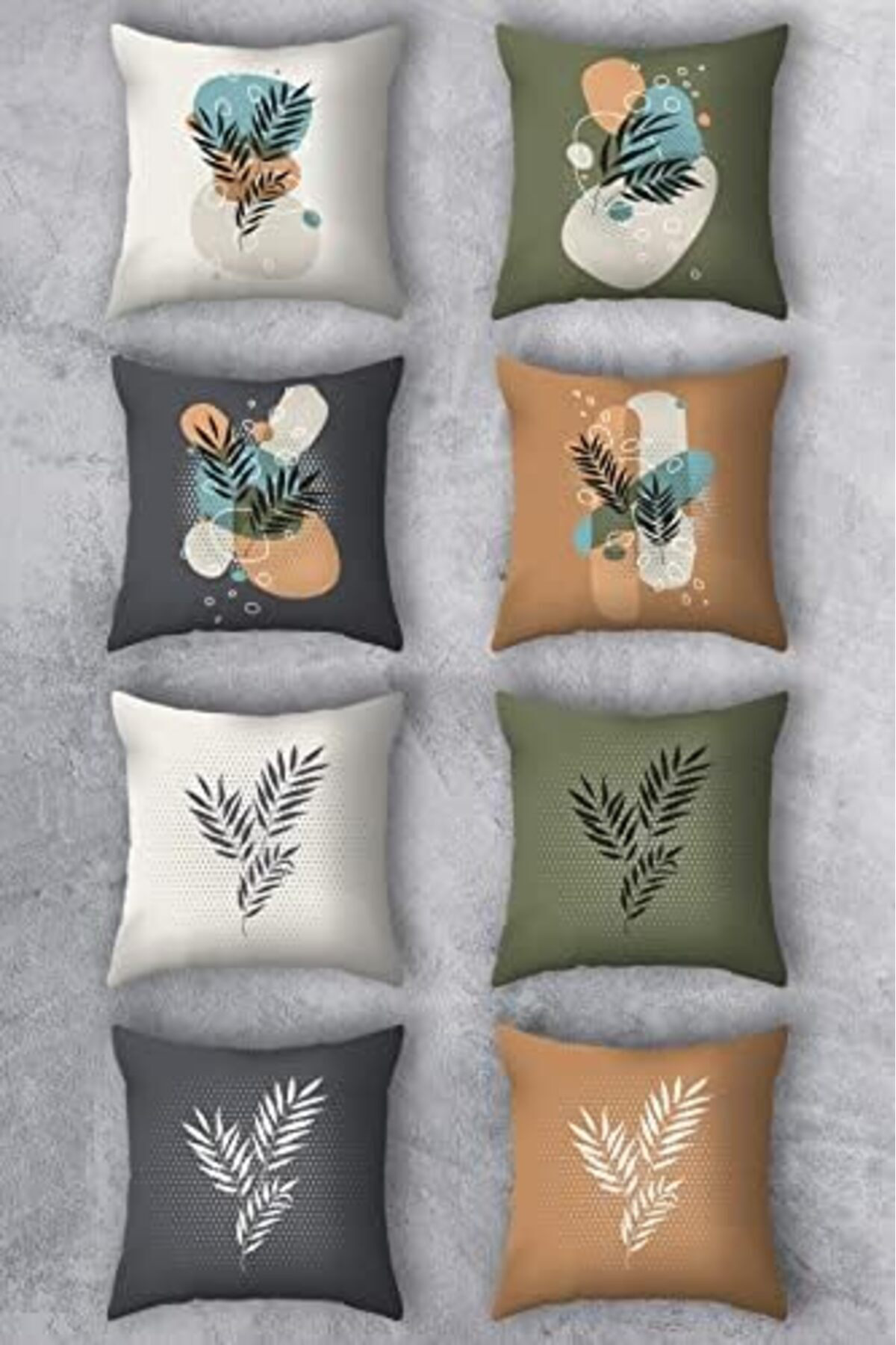 LuxShoping Çift Tarafı Baskılı 43x43 Kırlent Kılıfı 8'li Set Komb