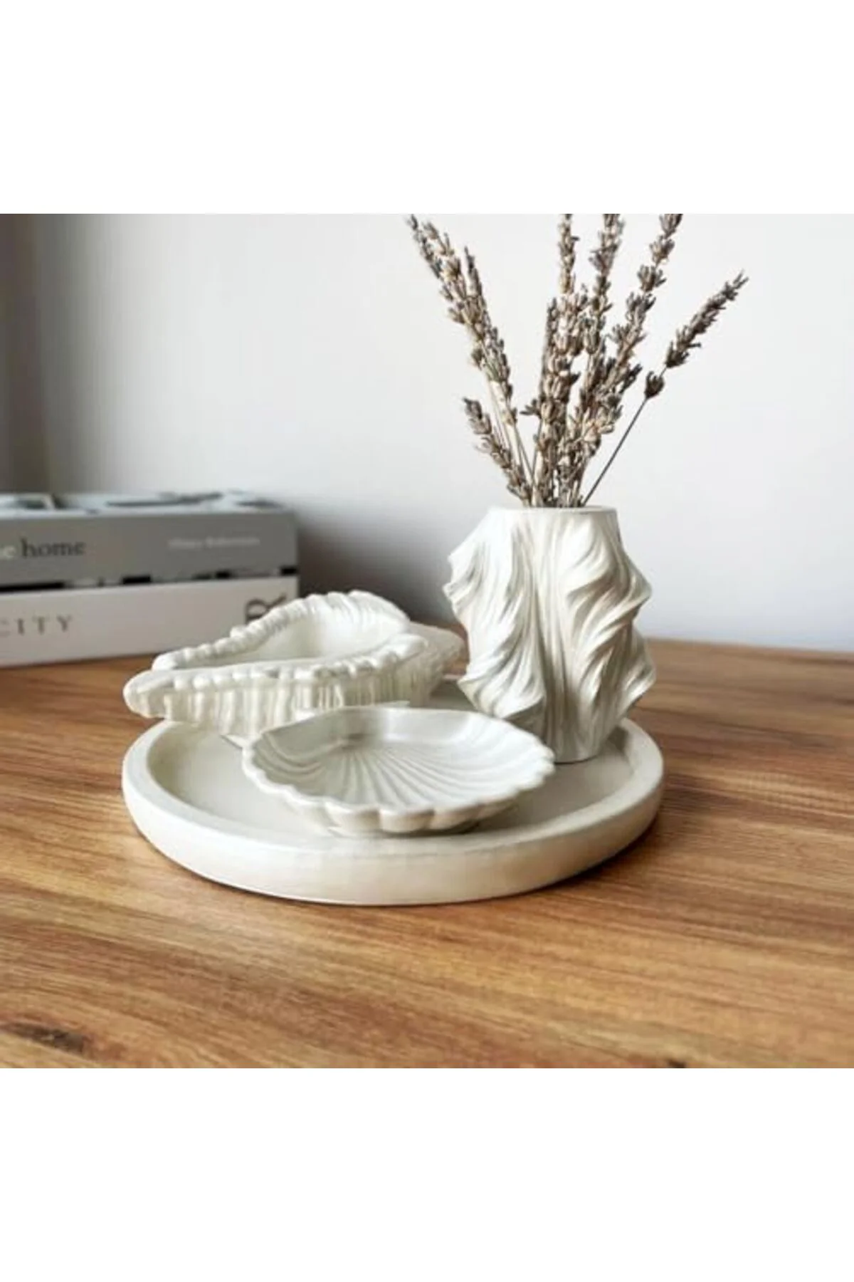 LuxShoping Dalgalı Desenli Dekoratif Mini Vazo| İnci Rengi | Dökü
