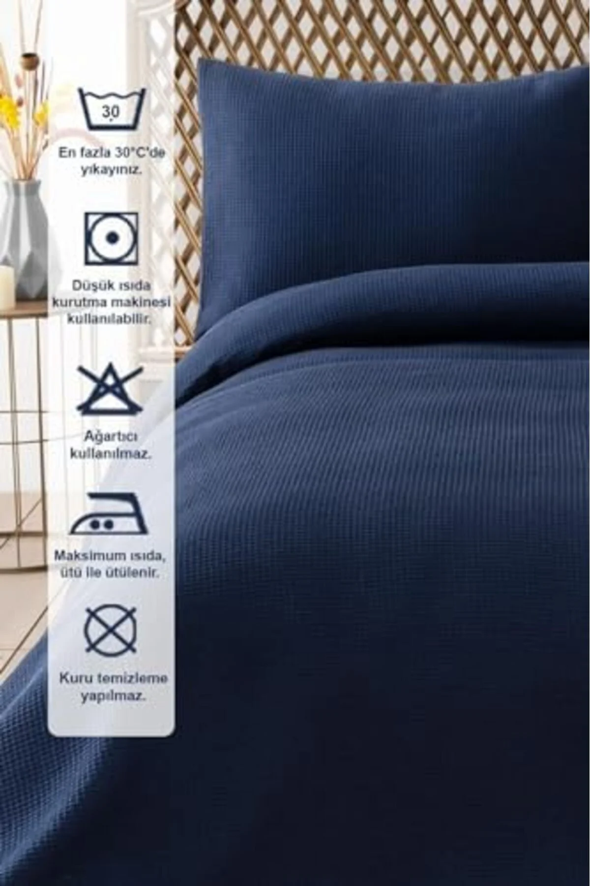 LuxShoping Denizli Çift Kişilik Pike Seti Lacivert 200x220 Cm 114
