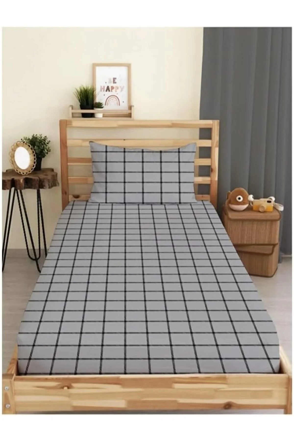 LuxShoping Desenli Lastikli Çarşaf Seti (Gri, Çift Kişilik XL) 11