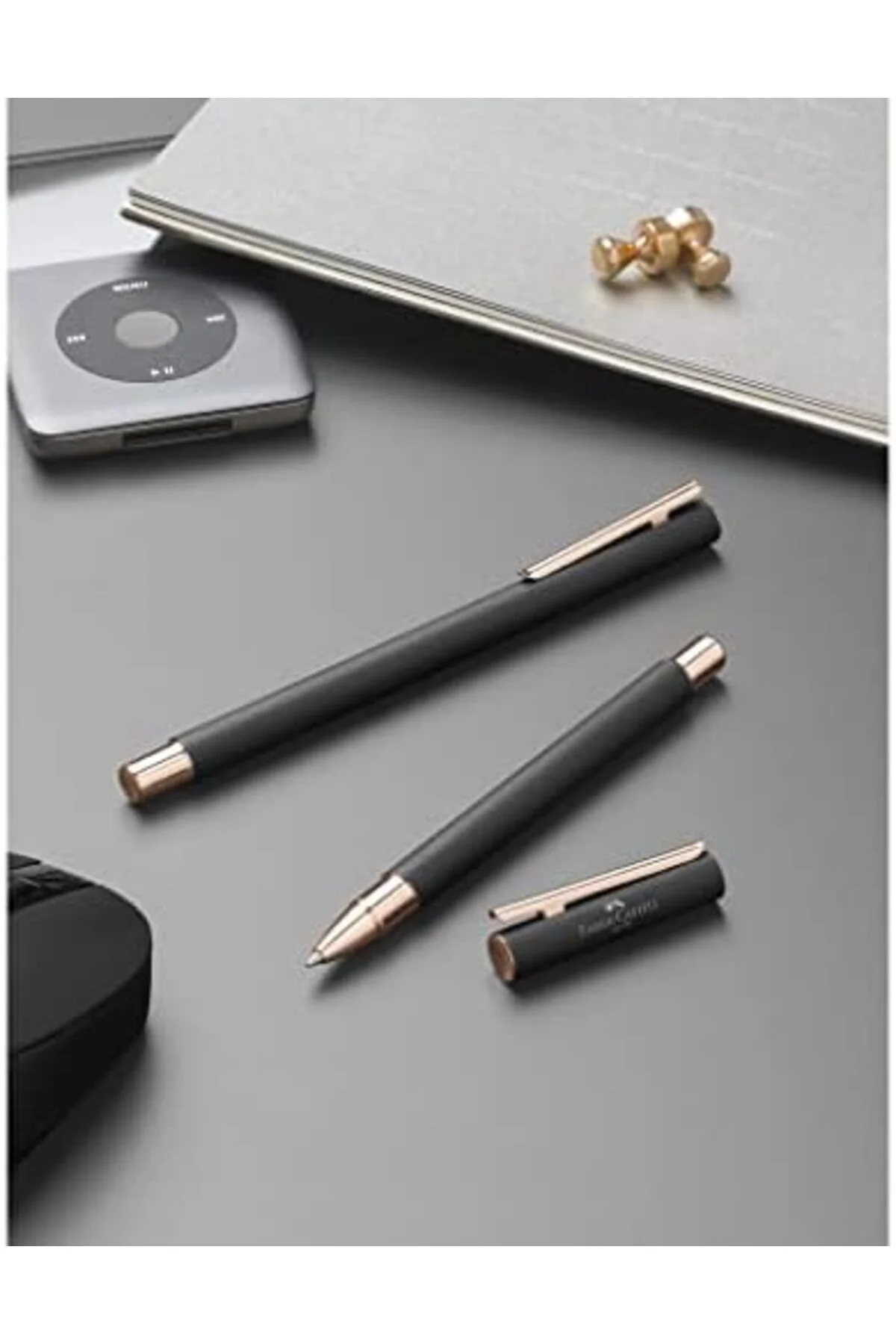 LuxShoping Dolma Kalem Neo Slim, Uç M, Metal Siyah, Pembe Altın, 