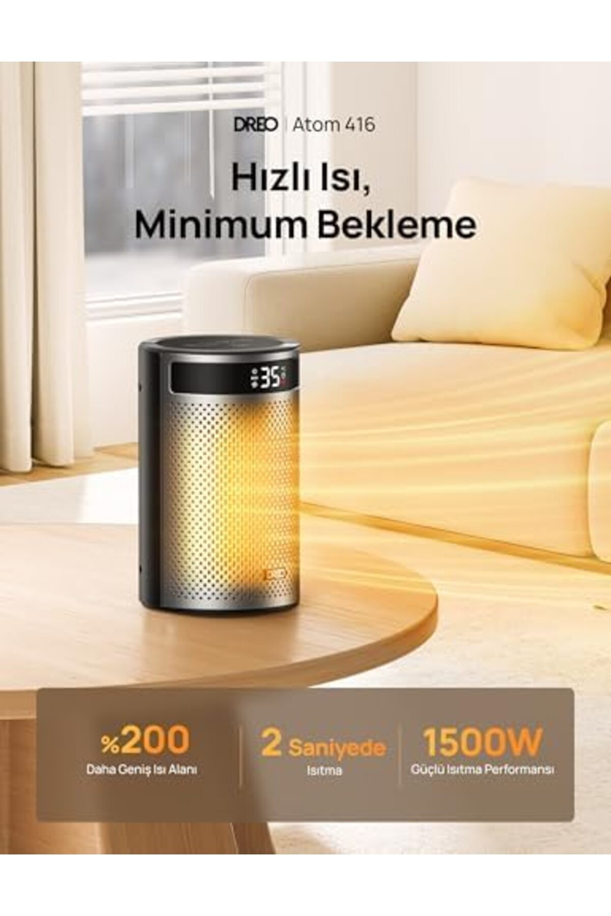 LuxShoping DREO Atom 416 Seramik Isıtıcı – 1500W, 2sn Hızlı Isıtm