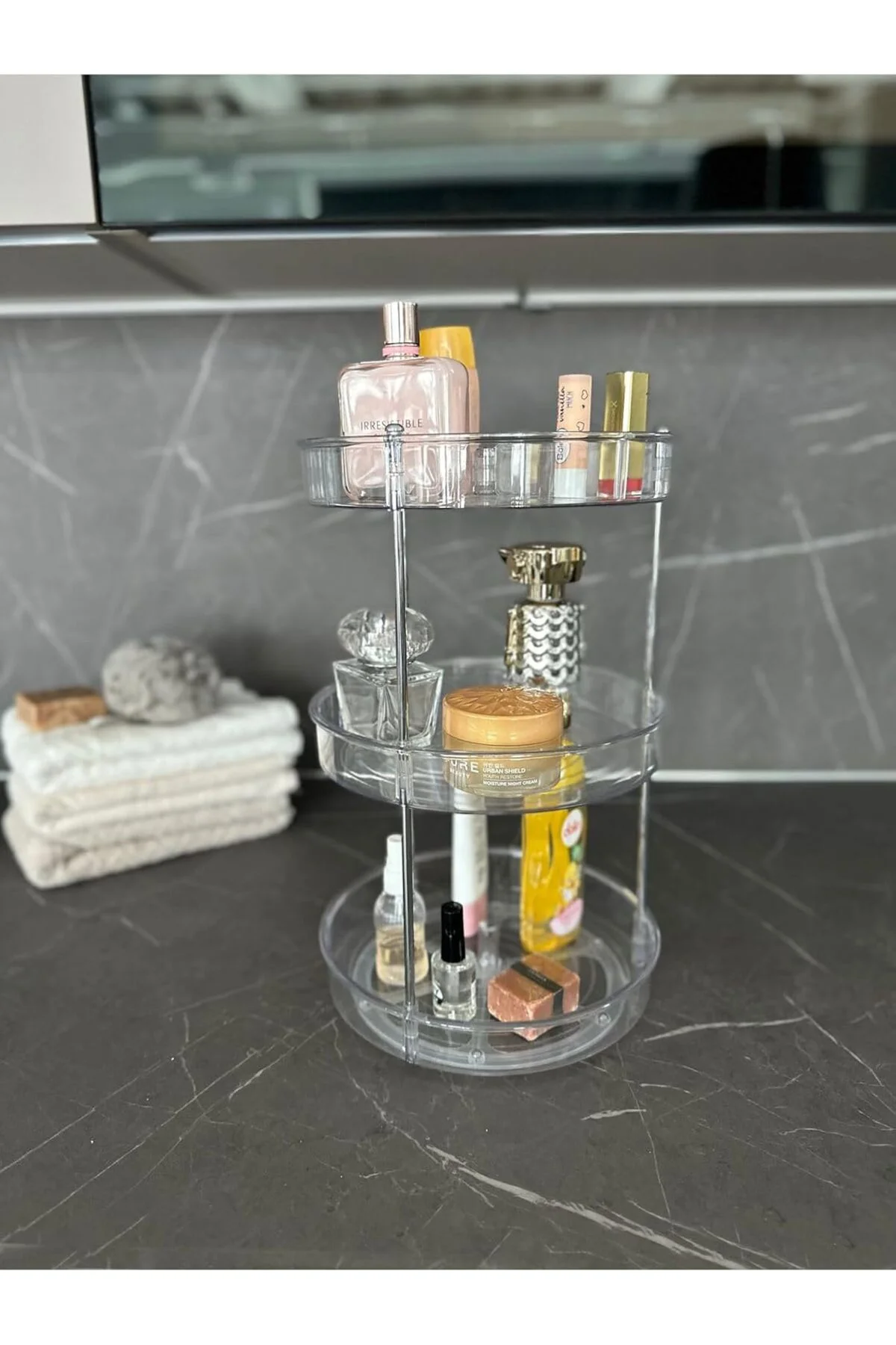 LuxShoping Elpida Üç Katlı Döner Raf Banyo Mutfak Makyaj Düzenley
