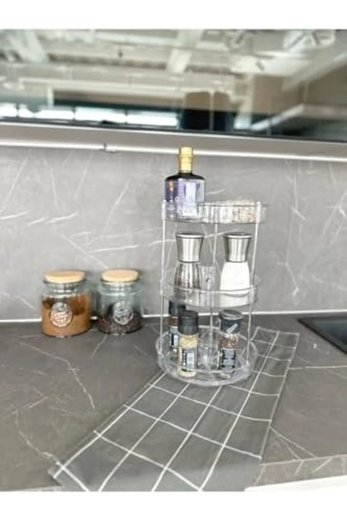 LuxShoping Elpida Üç Katlı Döner Raf Banyo Mutfak Makyaj Düzenley