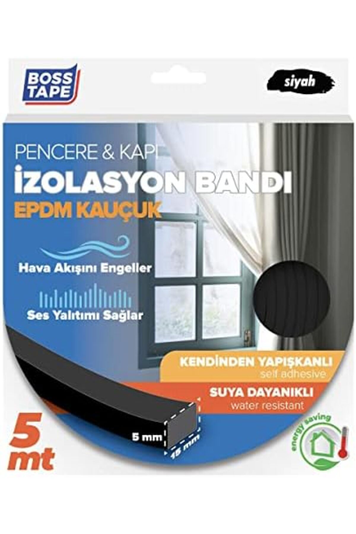 LuxShoping EPDM Kauçuk Pencere Kapı İzolasyon Bandı Siyah 5mm X 1