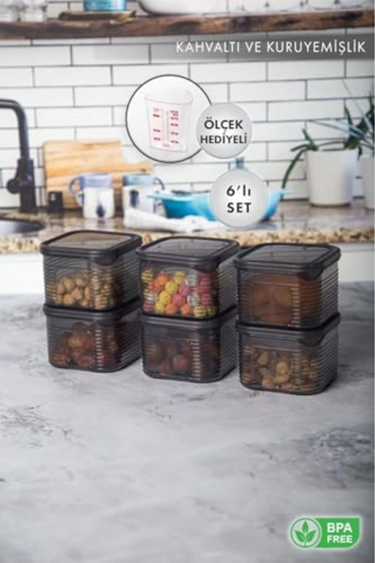LuxShoping Erzak Saklama Kabı Sızdırmaz Kapak6'lı Set Füme -(Ölçü
