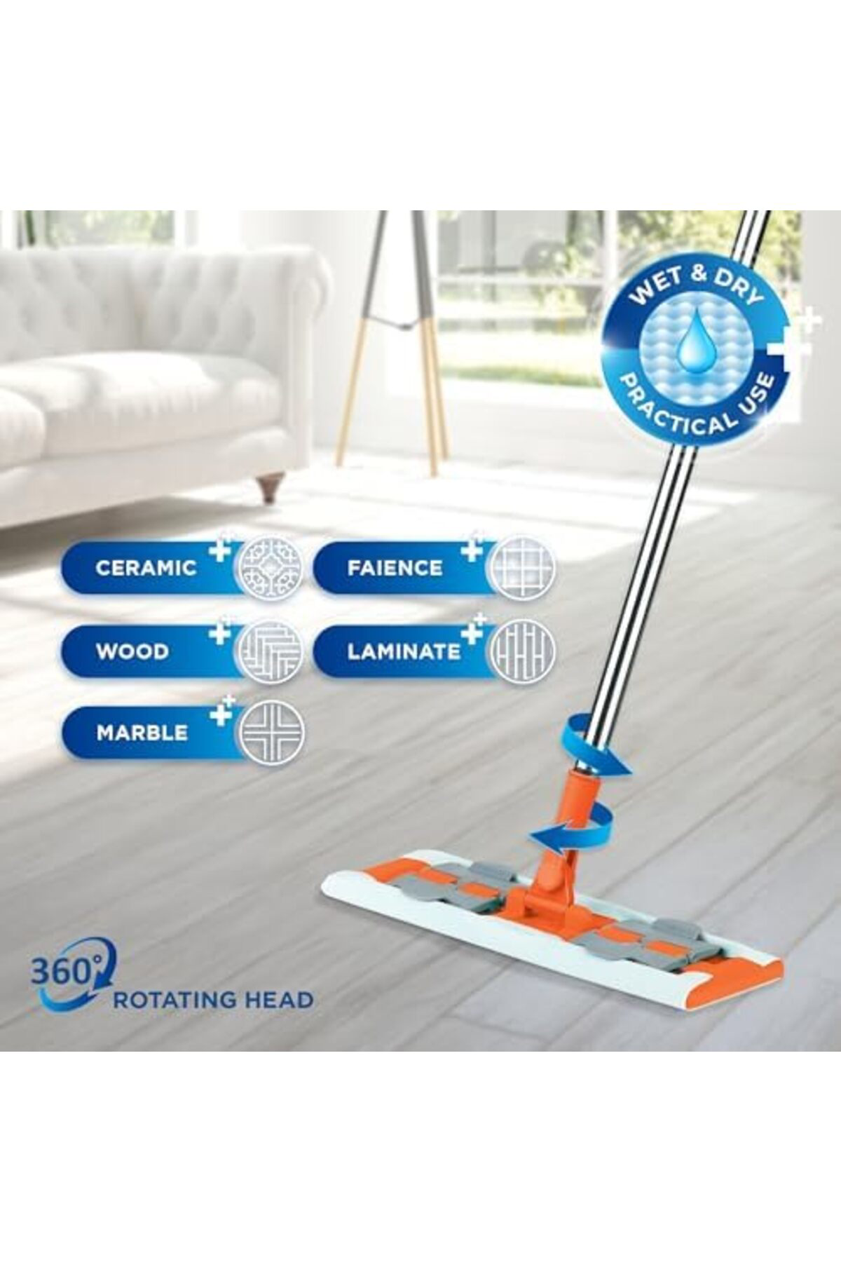 LuxShoping Famous + Düz Mop Yer Temizlik Sistemi, Islak ve Kuru K