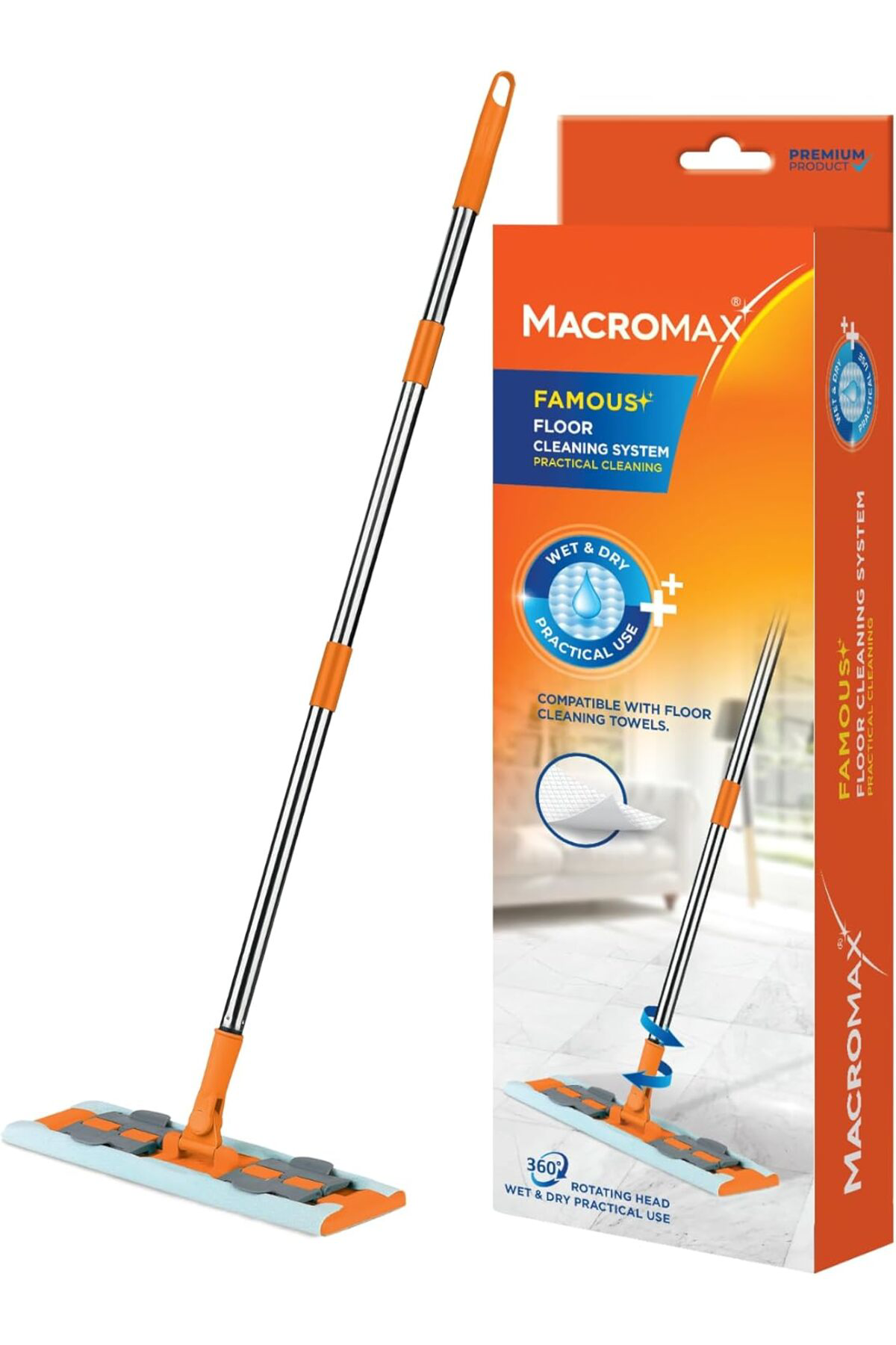 LuxShoping Famous + Düz Mop Yer Temizlik Sistemi, Islak ve Kuru K