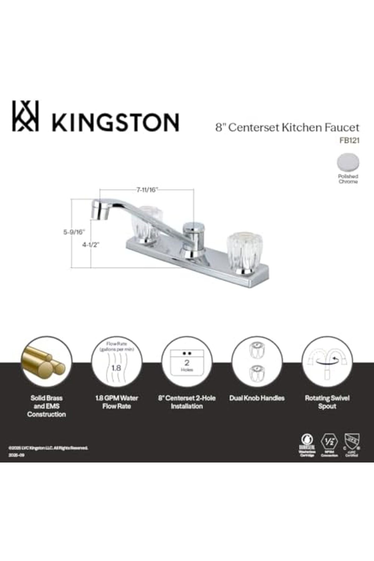 LuxShoping FB121 7-11/16-İnç Bacalı Reach Columbia 8-İnç Mutfak B