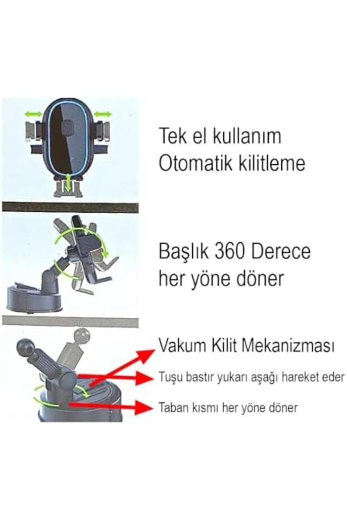 LuxShoping Ga72 Araç Telefon Tutucu Büyük Vakumlu Tek El Kullanım