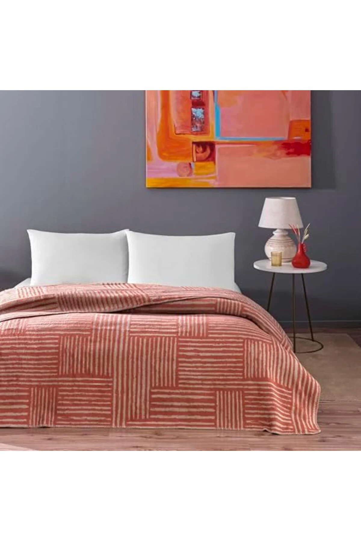 LuxShoping Gable Desenli%100 Pamuk Pamuk Battaniye, Kiremit, Tek 