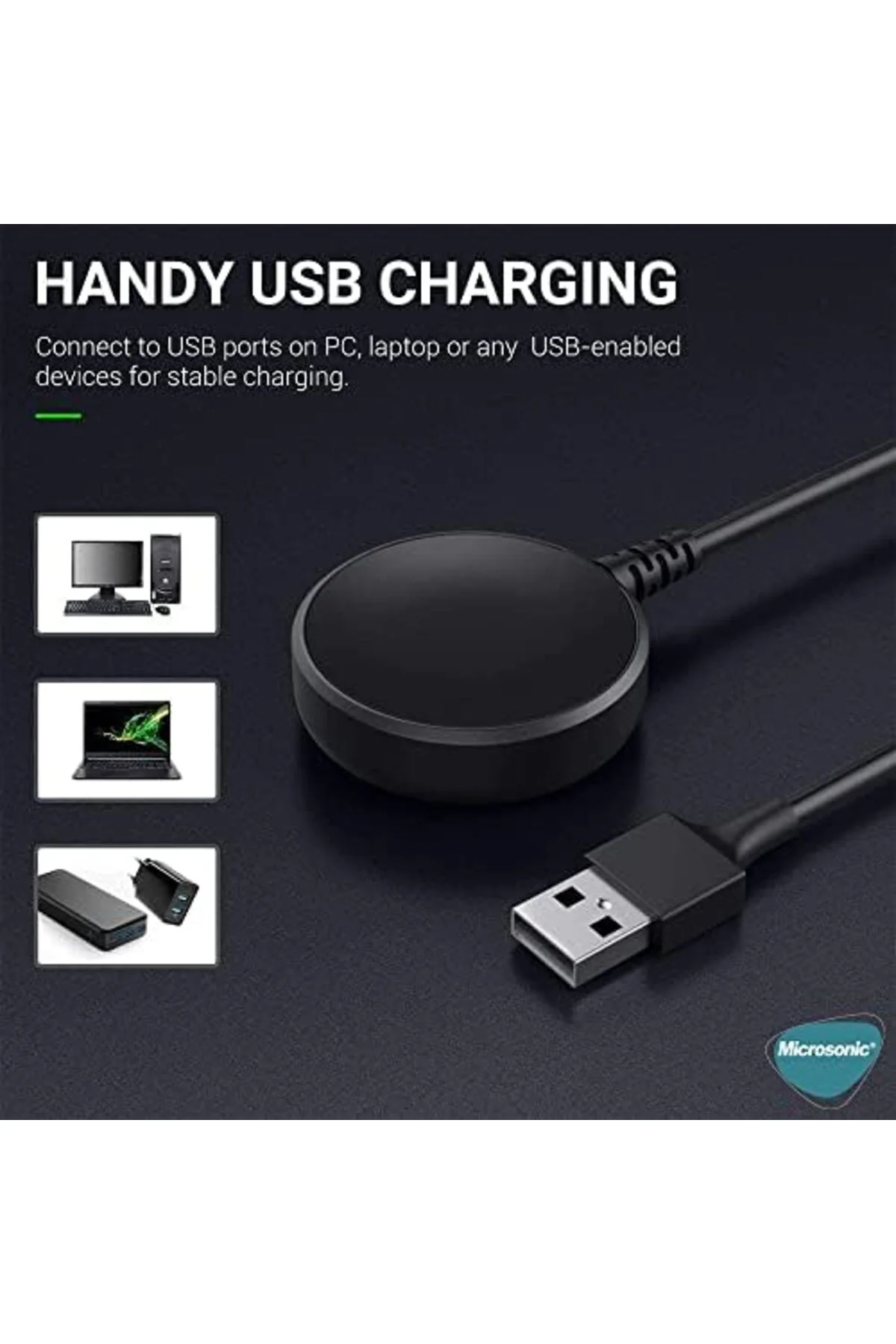 LuxShoping Galaxy 6 43mm İle Uyumlu Manyetik USB Şarj Kablosu Siy