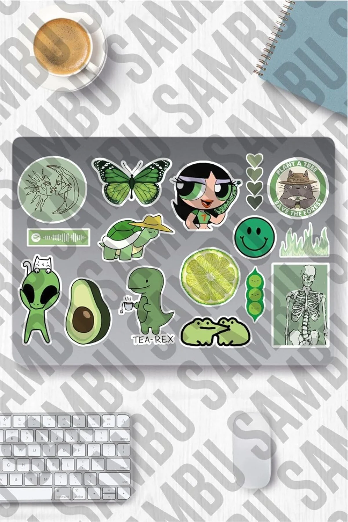 LuxShoping Green Aesthetic Temalı Etiket Seti 1 - Yeşil - Laptop 