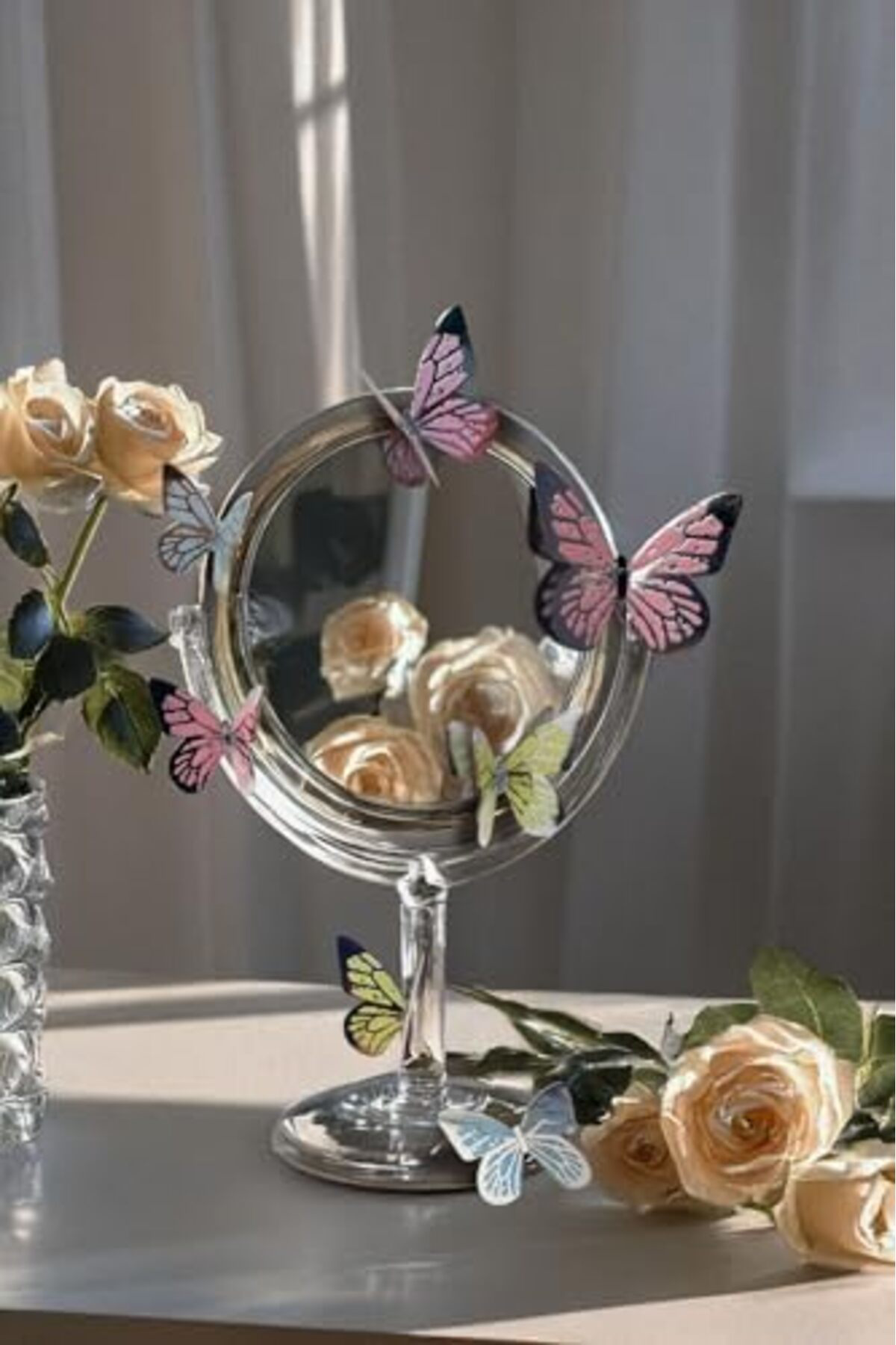LuxShoping Gümüş Yaldızlı Soft Renkli Kelebek Parti Süsü, Dekoras