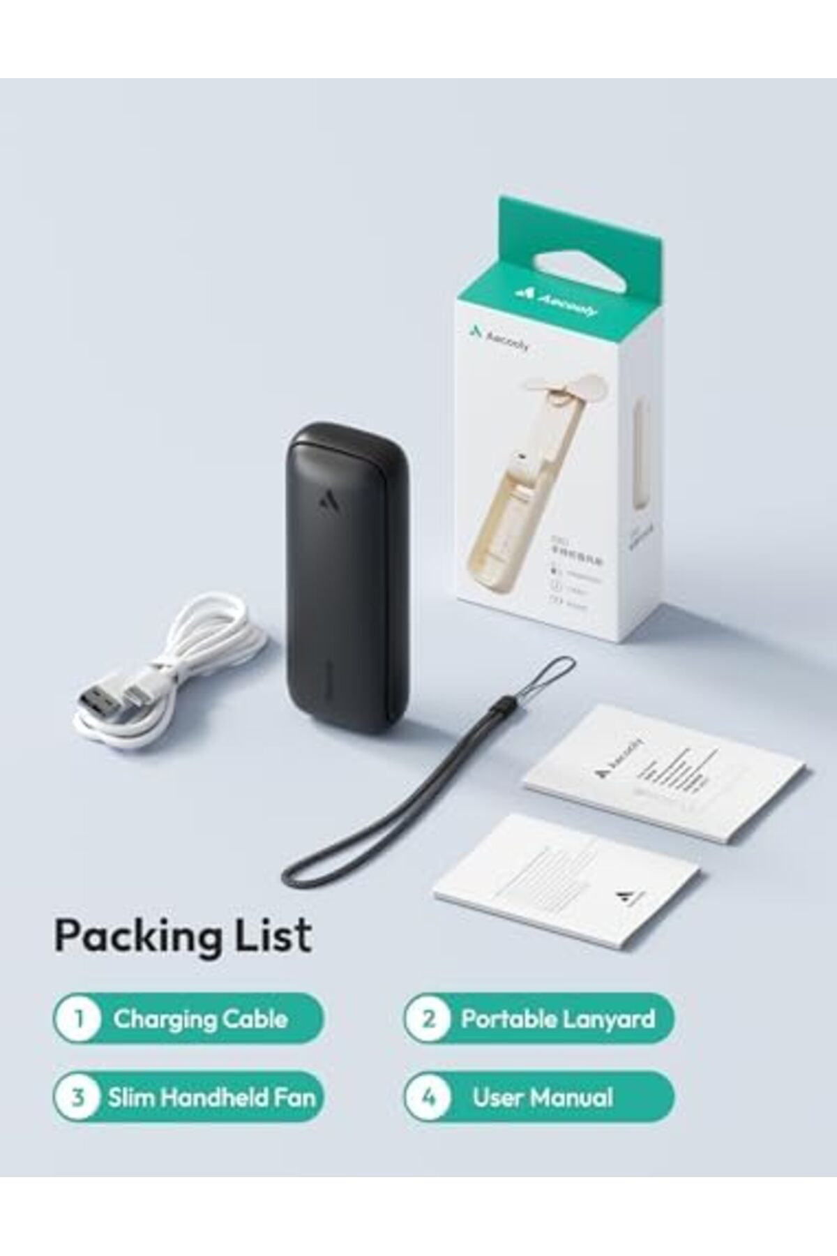 LuxShoping İnce Taşınabilir Fan, İnce Elde Taşınabilir Fan, USB Ş