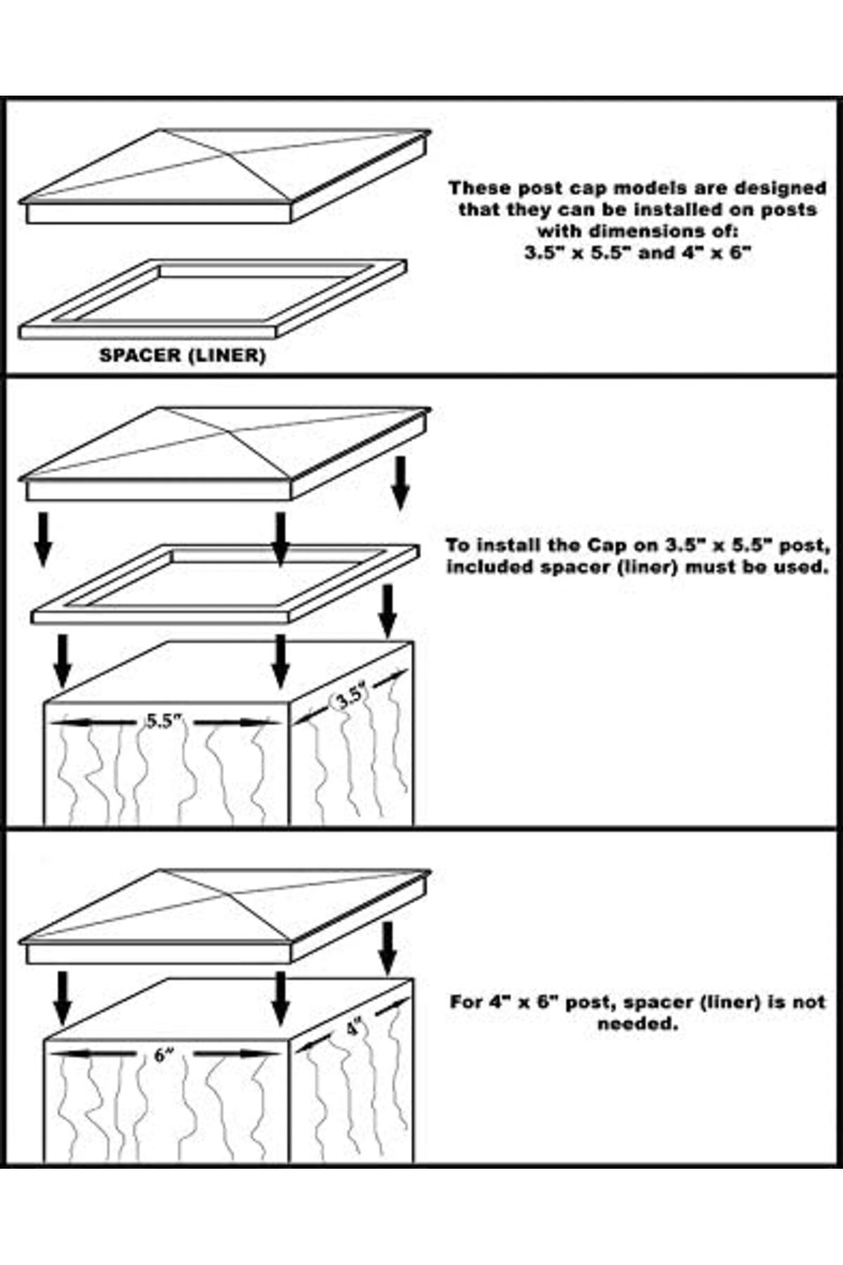 LuxShoping Iron Piramit Direk Kapağı, 4" x 6" - Siyah 1142128