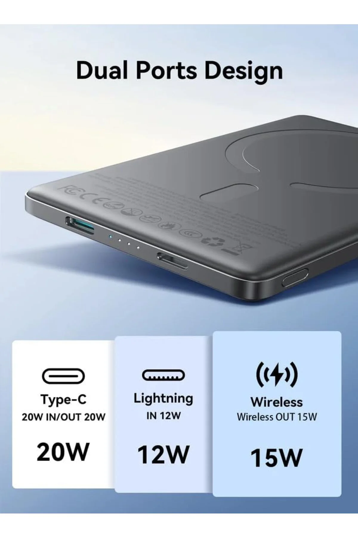 LuxShoping JR-PBM08 20W 5000mAh Ultra İnce Metal Manyetik Kablosu