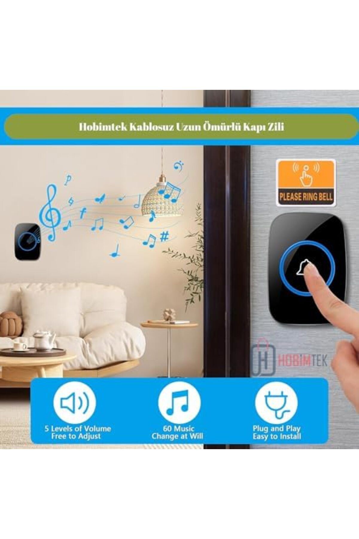 LuxShoping Kablosuz Kapı Zili Uzaktan Kumandalı 300 Metre Yüksek