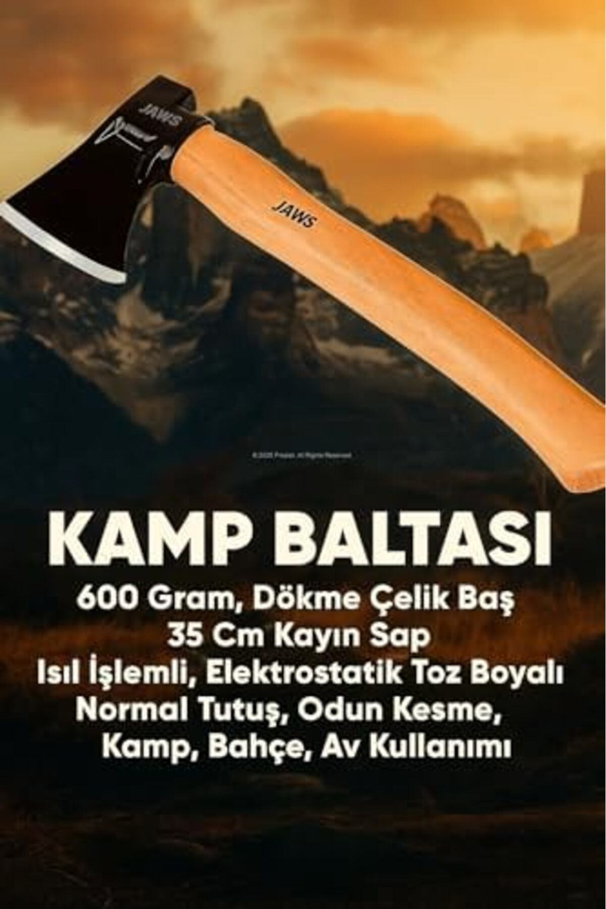 LuxShoping Kamp Baltası, 600 Gram, Dökme Çelik Baş, 35 Cm Kayın S