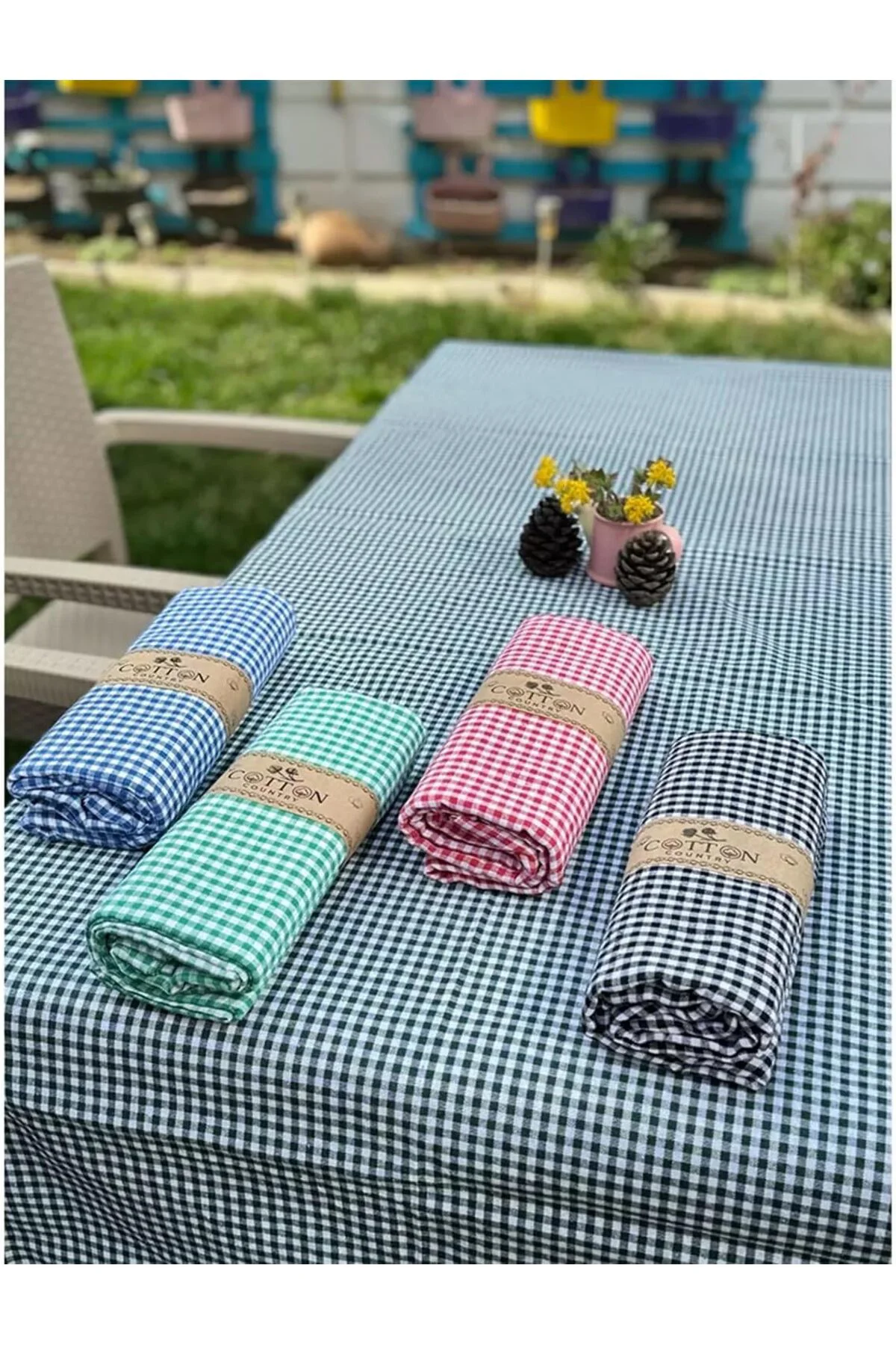 LuxShoping Kare Desenli Sofra Bezi, Piknik Masa Örtüsü, Pamuklu Y