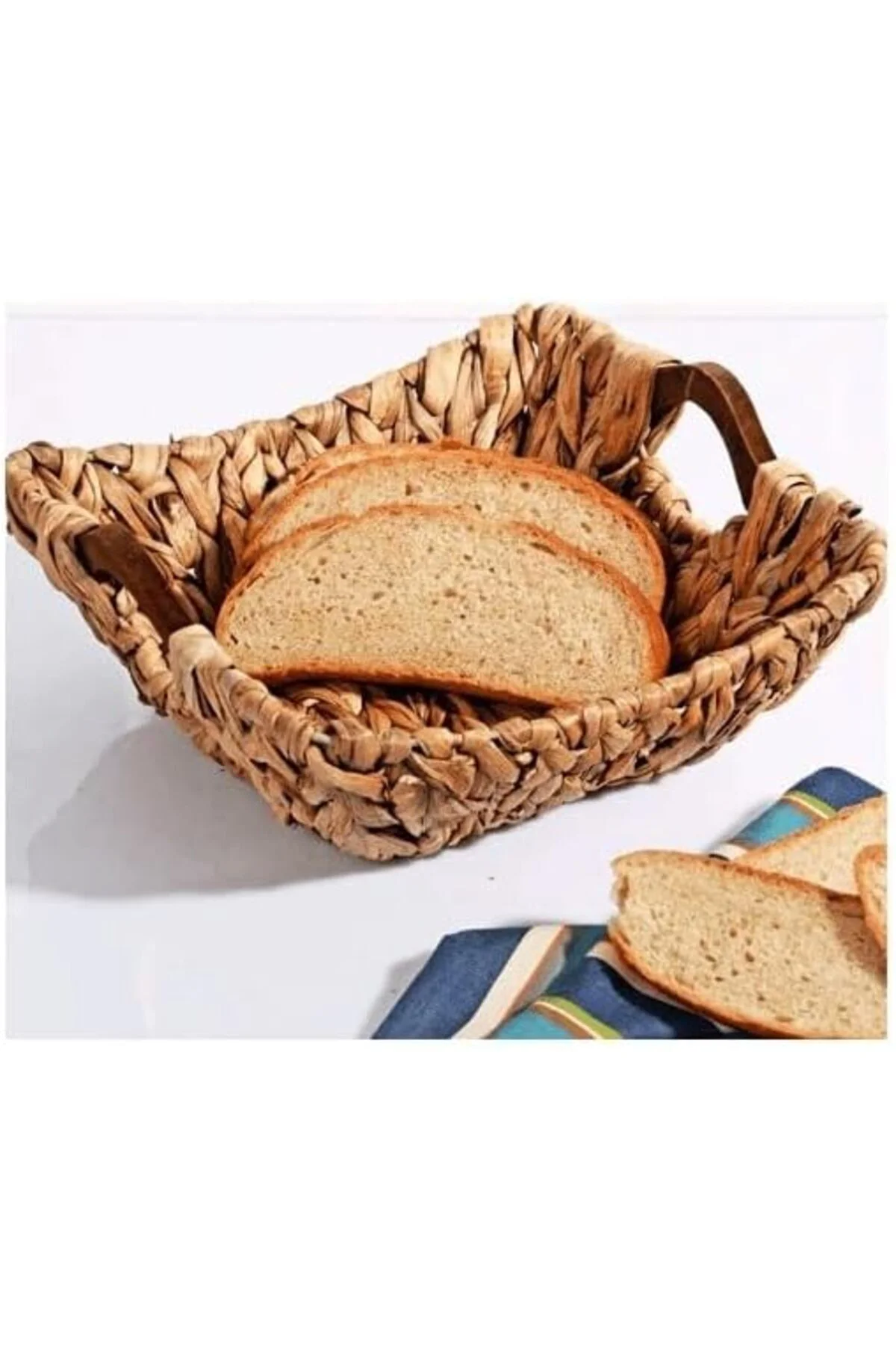 LuxShoping Kosova Wicker Serisi Bezli Kare Ahşap Kulplu Hasır Ekm