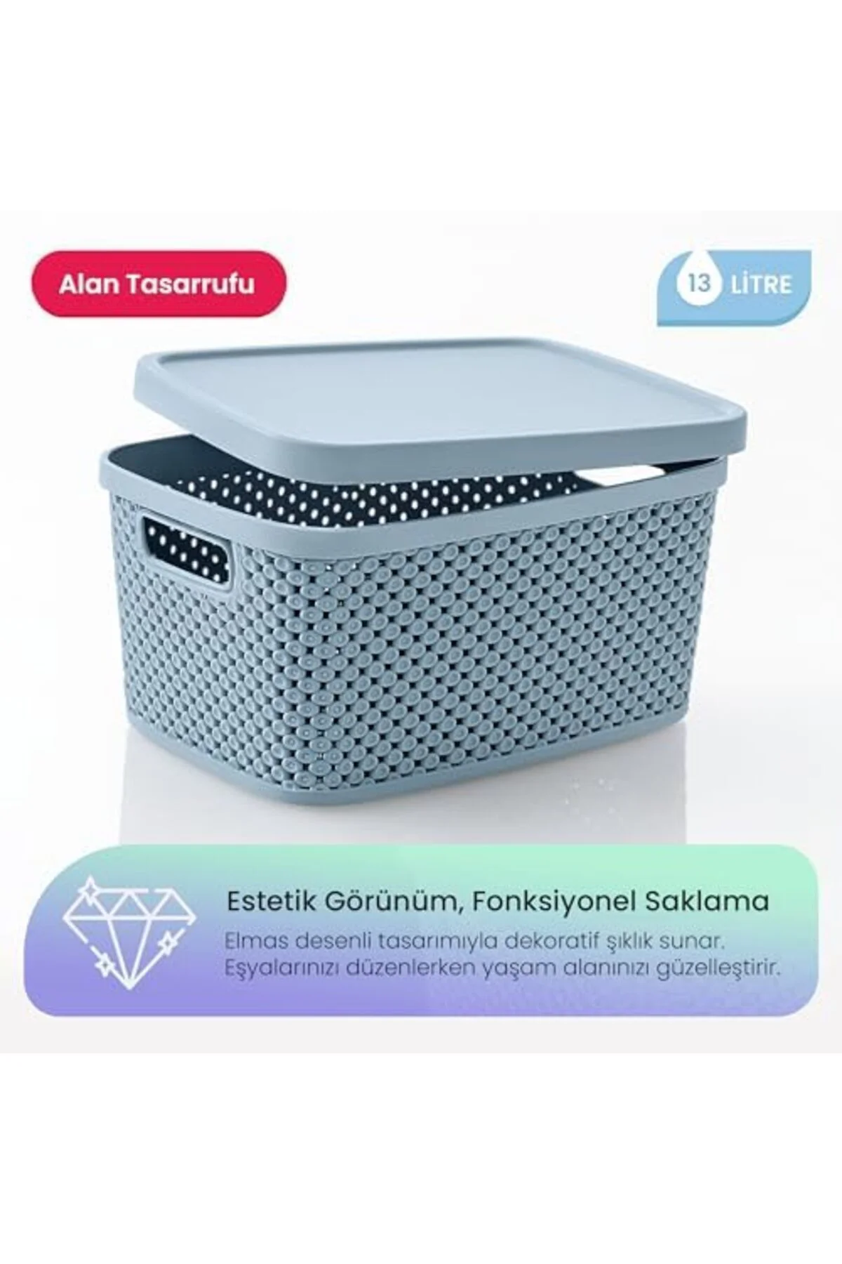LuxShoping Life Serisi Saklama Kutusu 13 Litre – Desenli Kapaklı,
