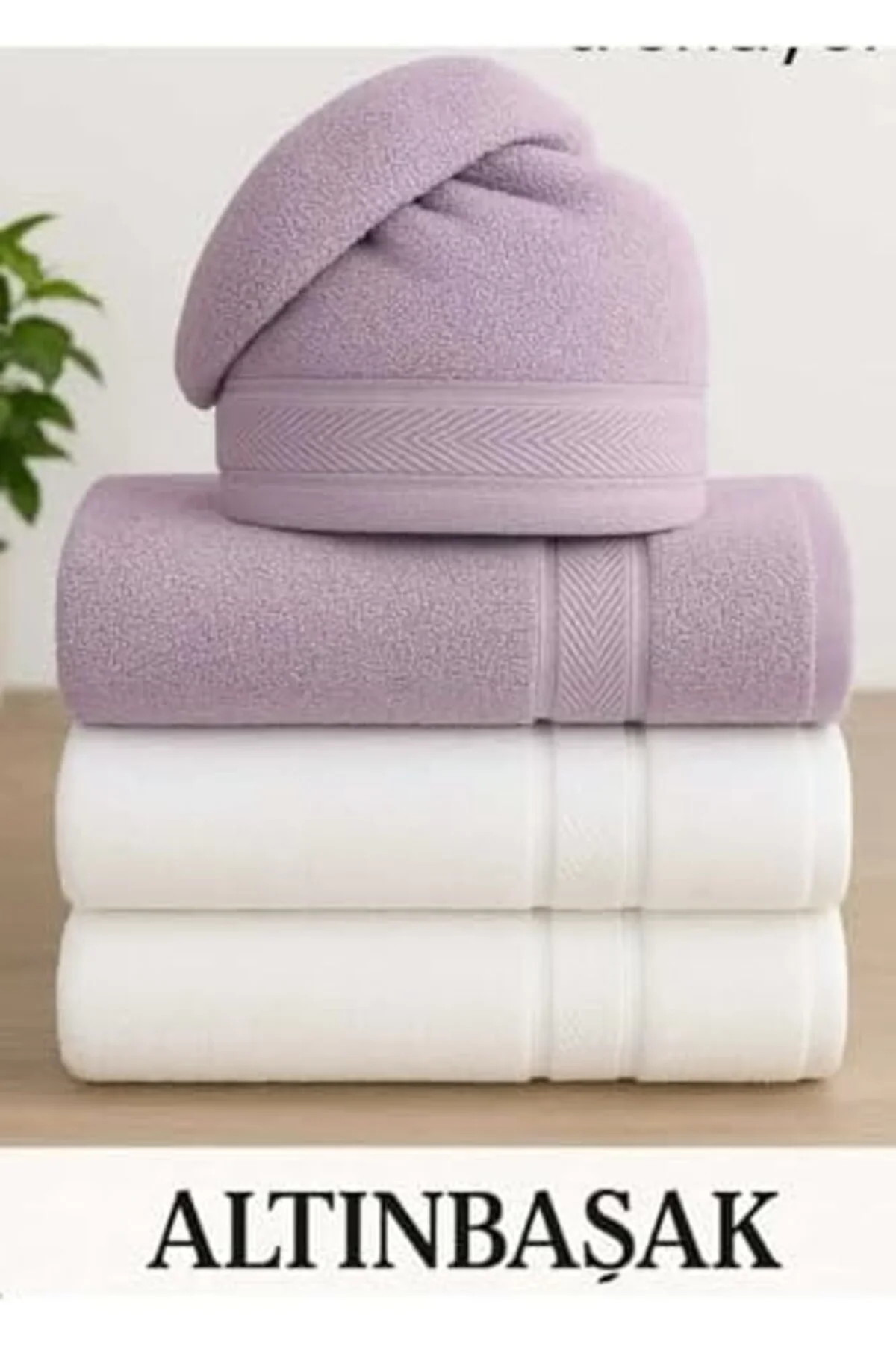 LuxShoping Lüks Banyo Havlusu Seti, 4 Parça, Pembe ve Beyaz, Yumu