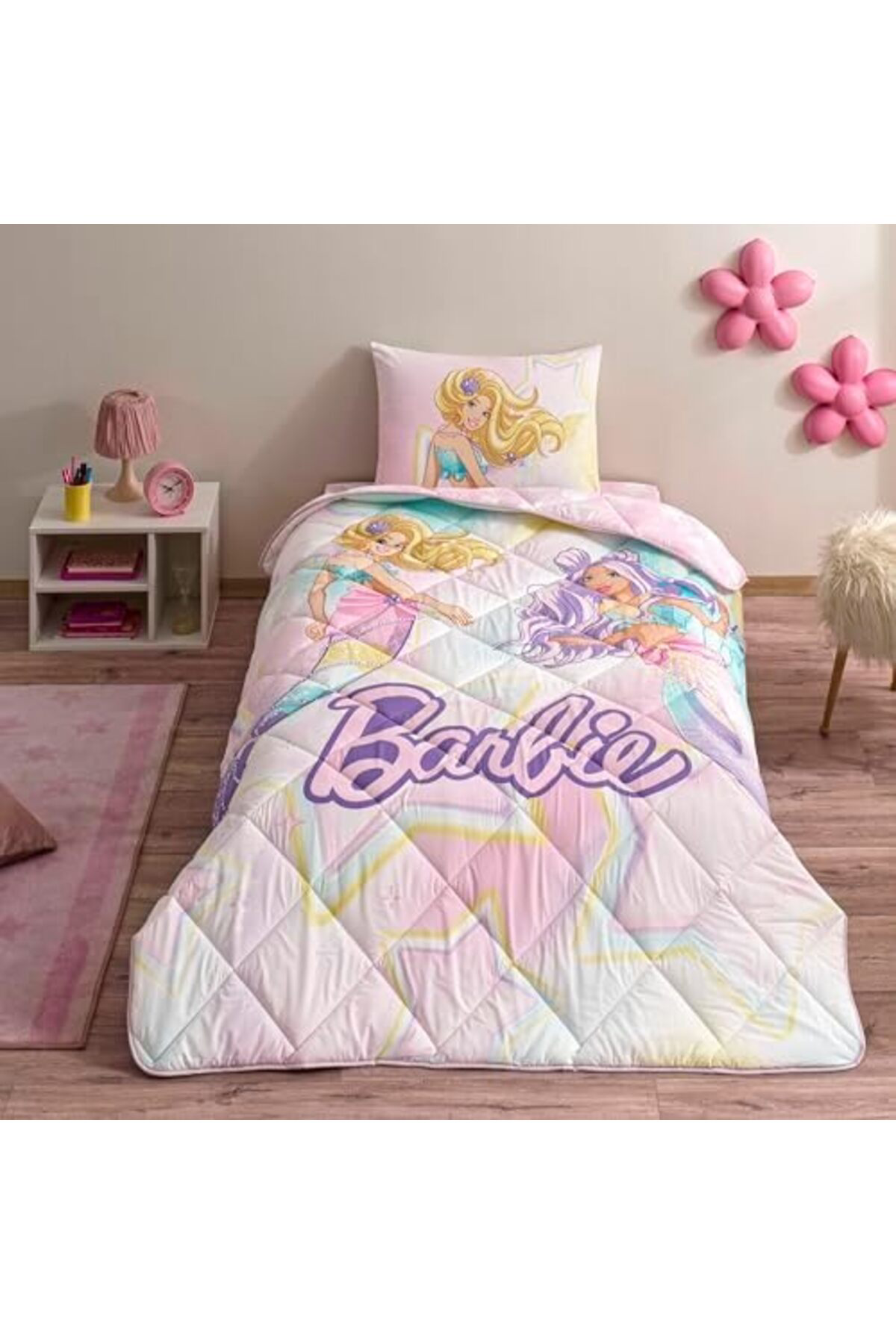 LuxShoping Mermaid Standart Pamuk Nevresim Takımı, Pembe, Tek Kiş