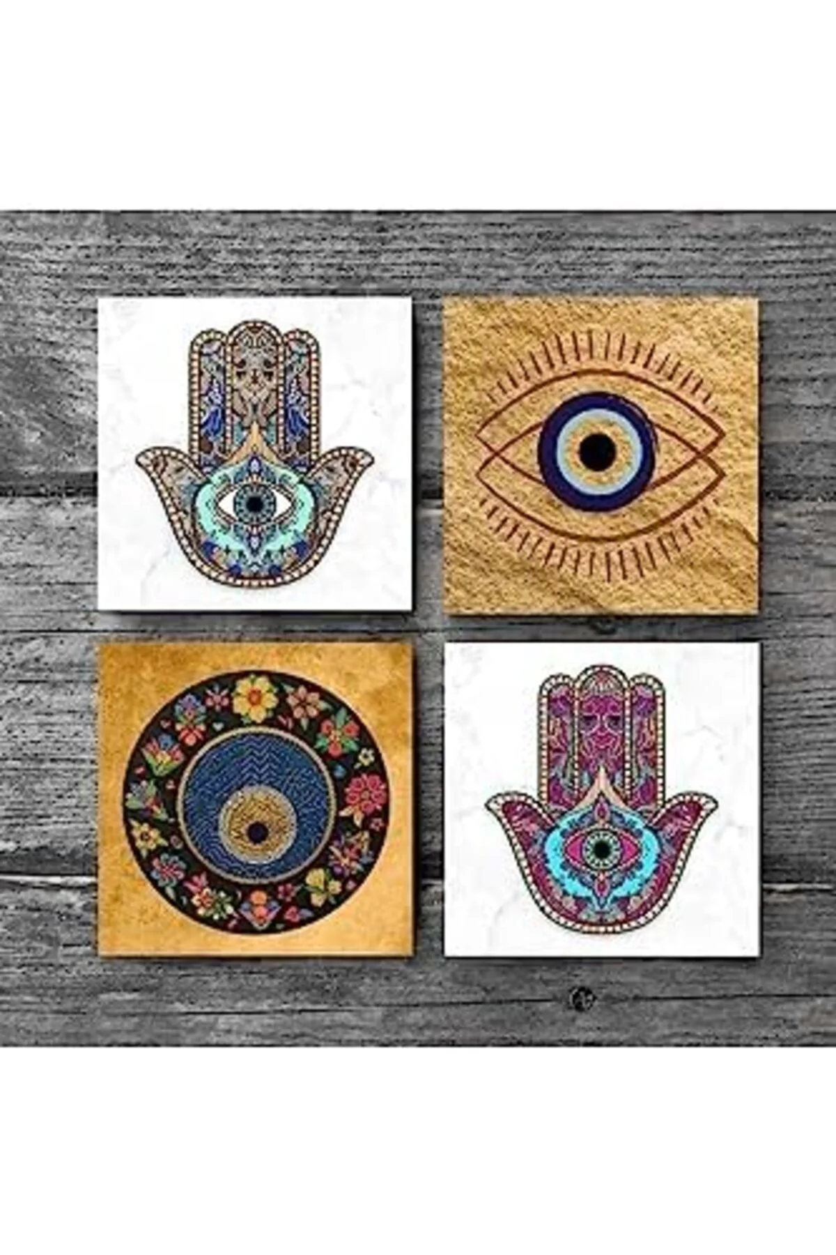LuxShoping Nazar, Fatma Ana Eli Taş Bardak Altlığı Seti - 4 Parça LuxShoping Nazar, Fatma Ana Eli Taş Bardak Altlığı Seti - 4 Parça