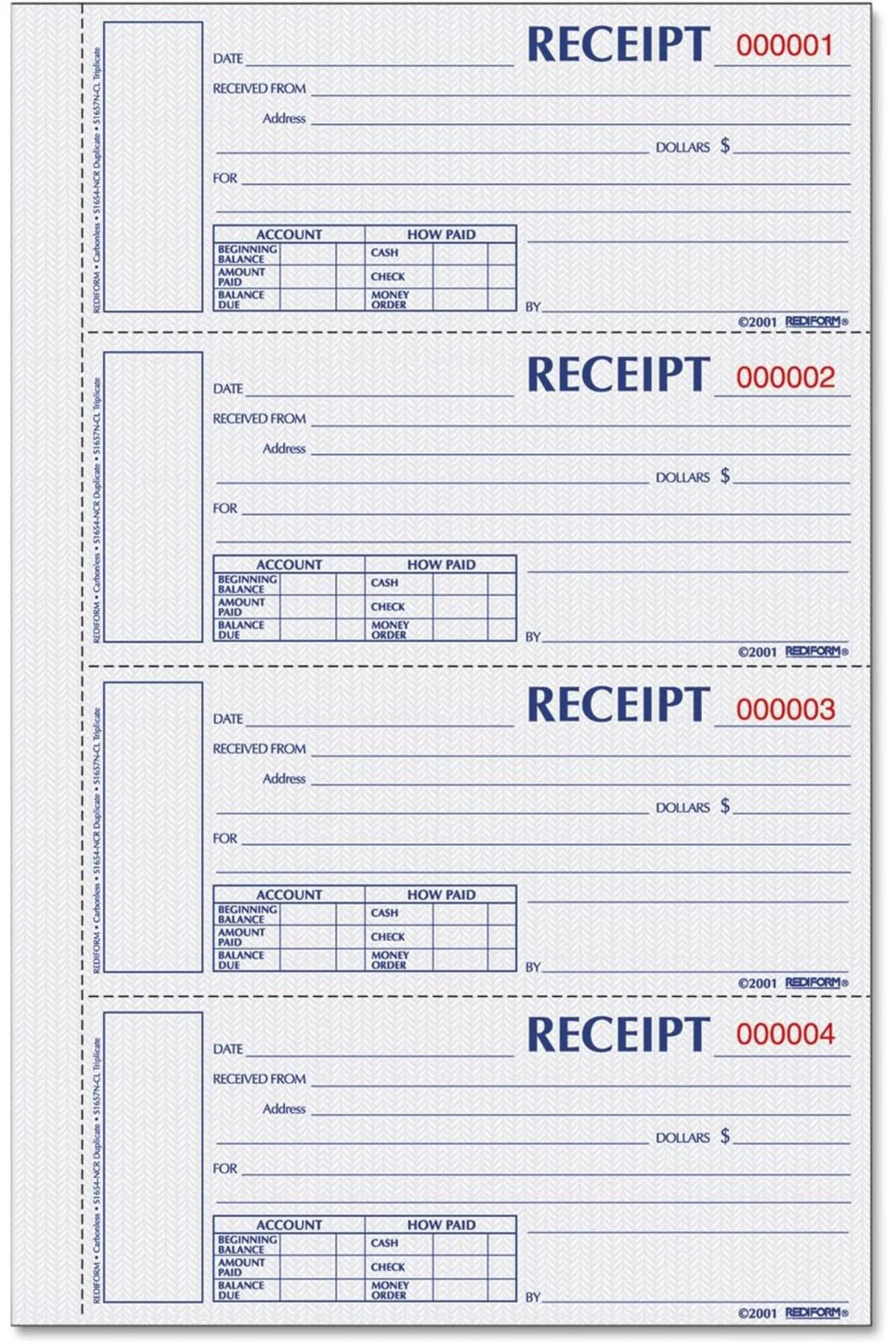 LuxShoping Numbered Money receipt kitap, 6 – 7/8 x 2 3/4, three-p