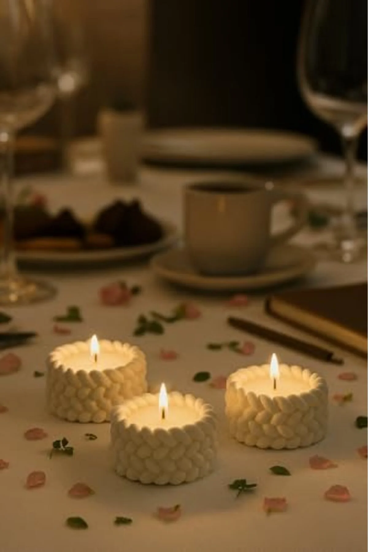 LuxShoping Örgü Desenli 3’lü El Yapımı Mumluk Seti – Tealight Uyu