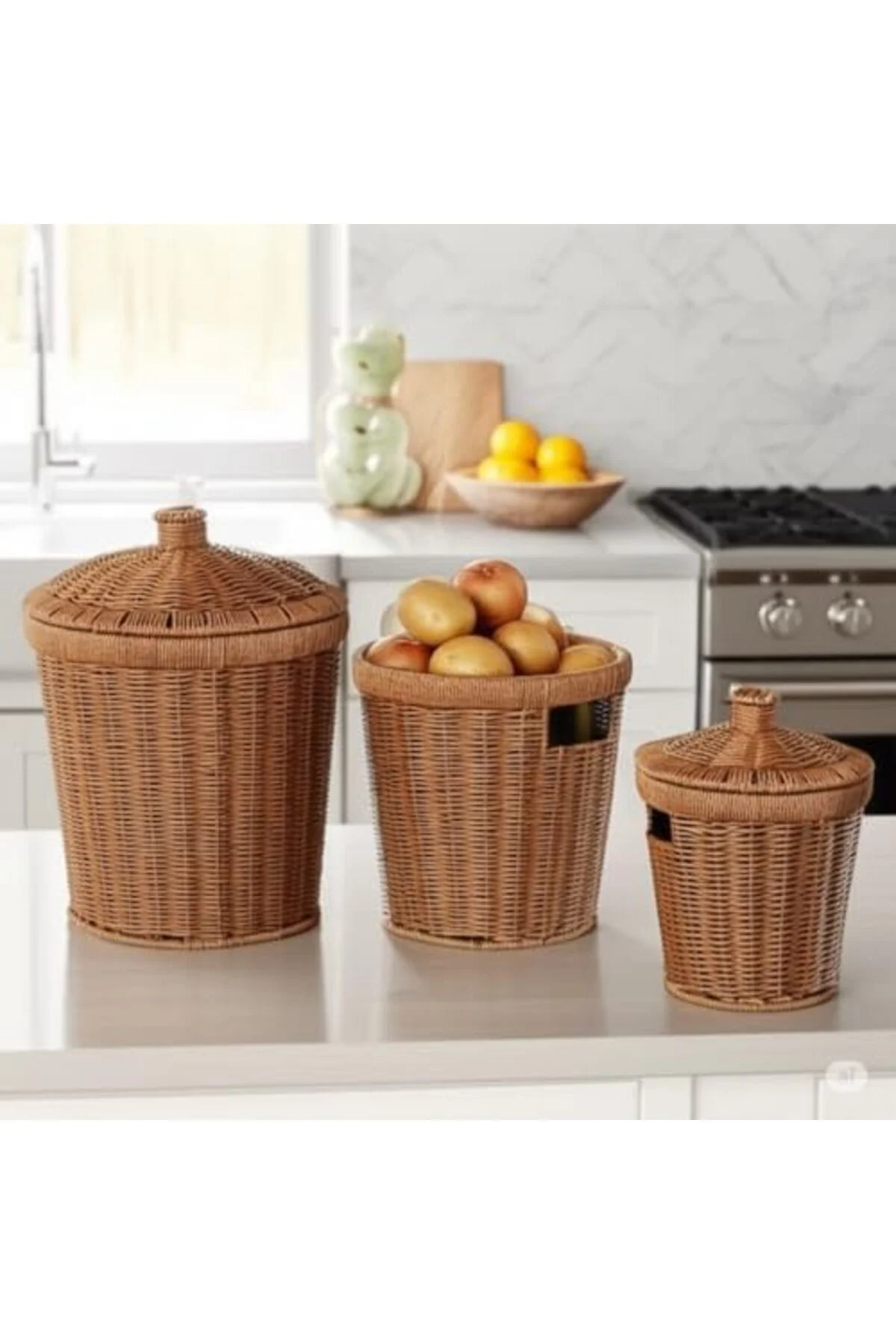 LuxShoping PAÇİ Wicker Akasya Serisi 3'lü Patates/Soğan Sepeti Se