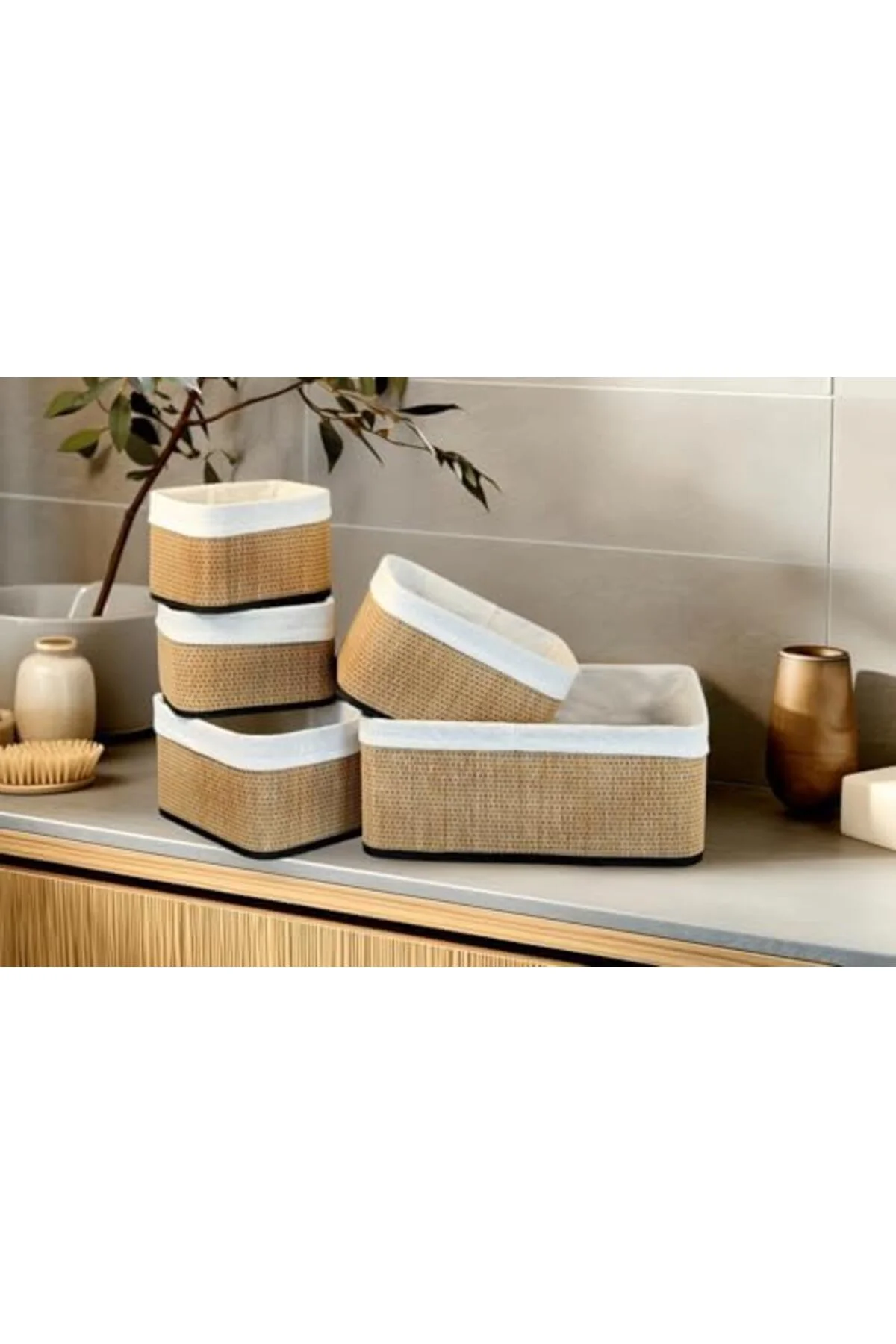 LuxShoping PAÇİ Wicker Premium Serisi 5'li Set Dikdörtgen Organiz