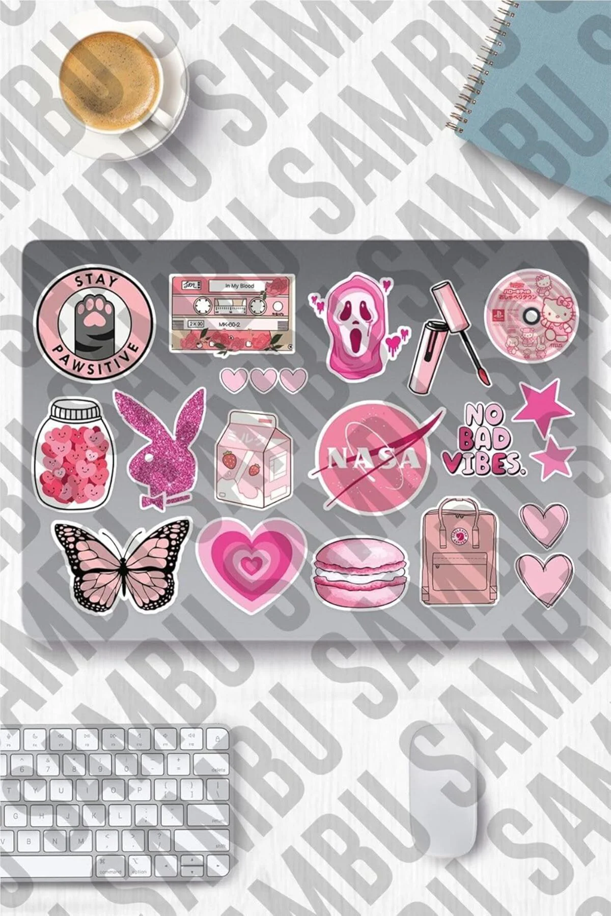 LuxShoping Pink Aesthetic Temalı Etiket Seti 2 - Pembe - Laptop N