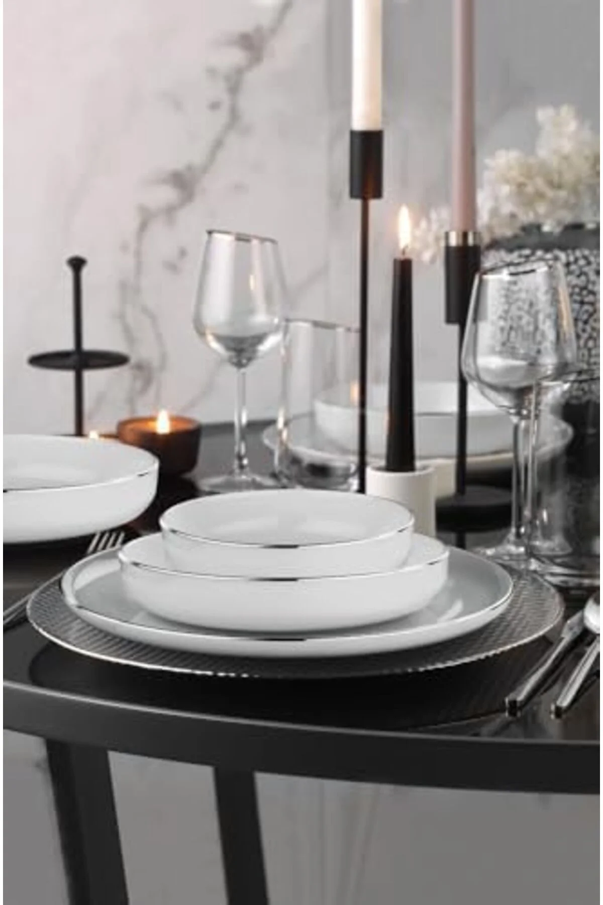 LuxShoping Porselen 18 Parça 6 Kişilik Yemek Takımı Platin 114212