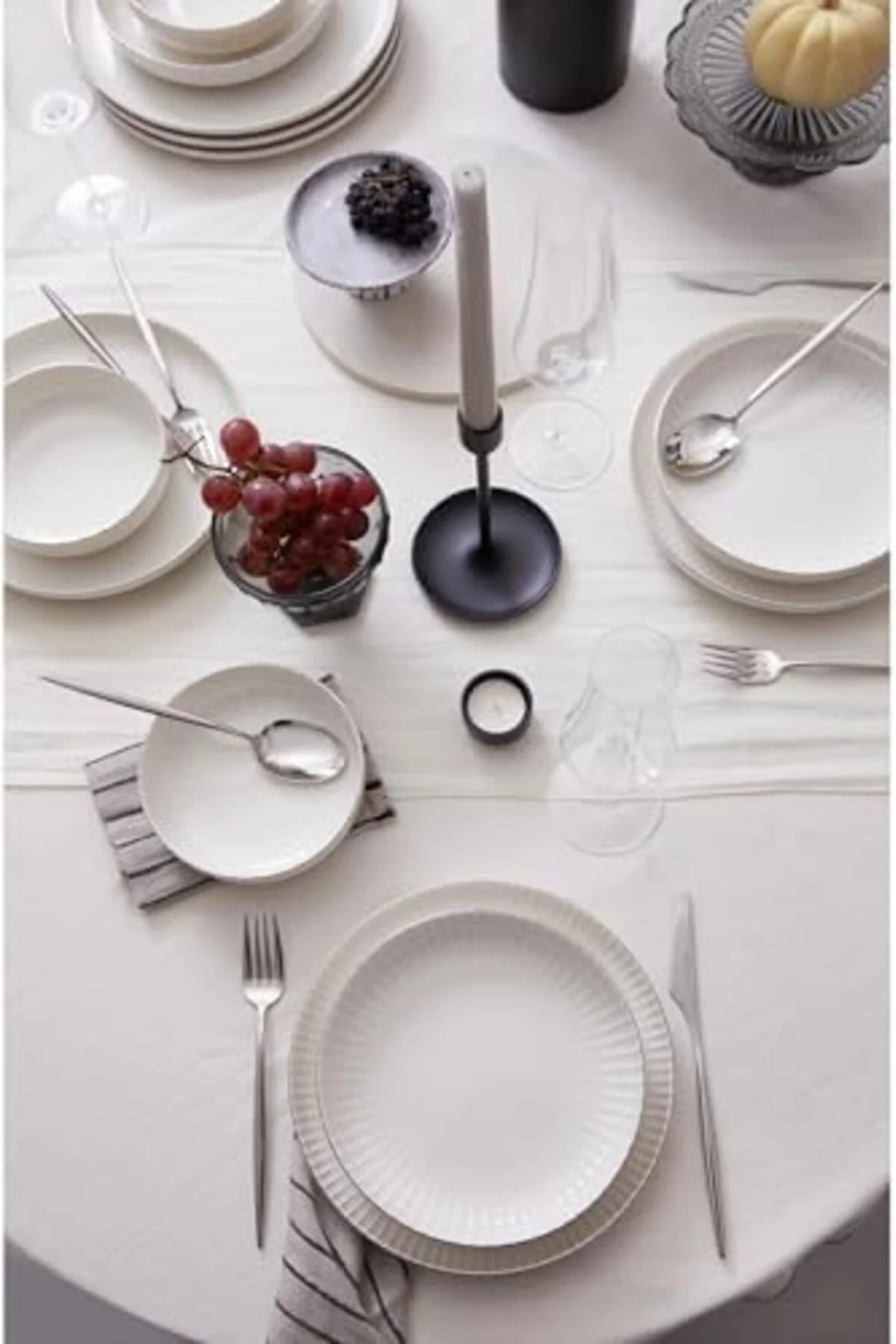 LuxShoping Porselen Crest 18 Parça 6 Kişilik Yemek Takımı Platin 