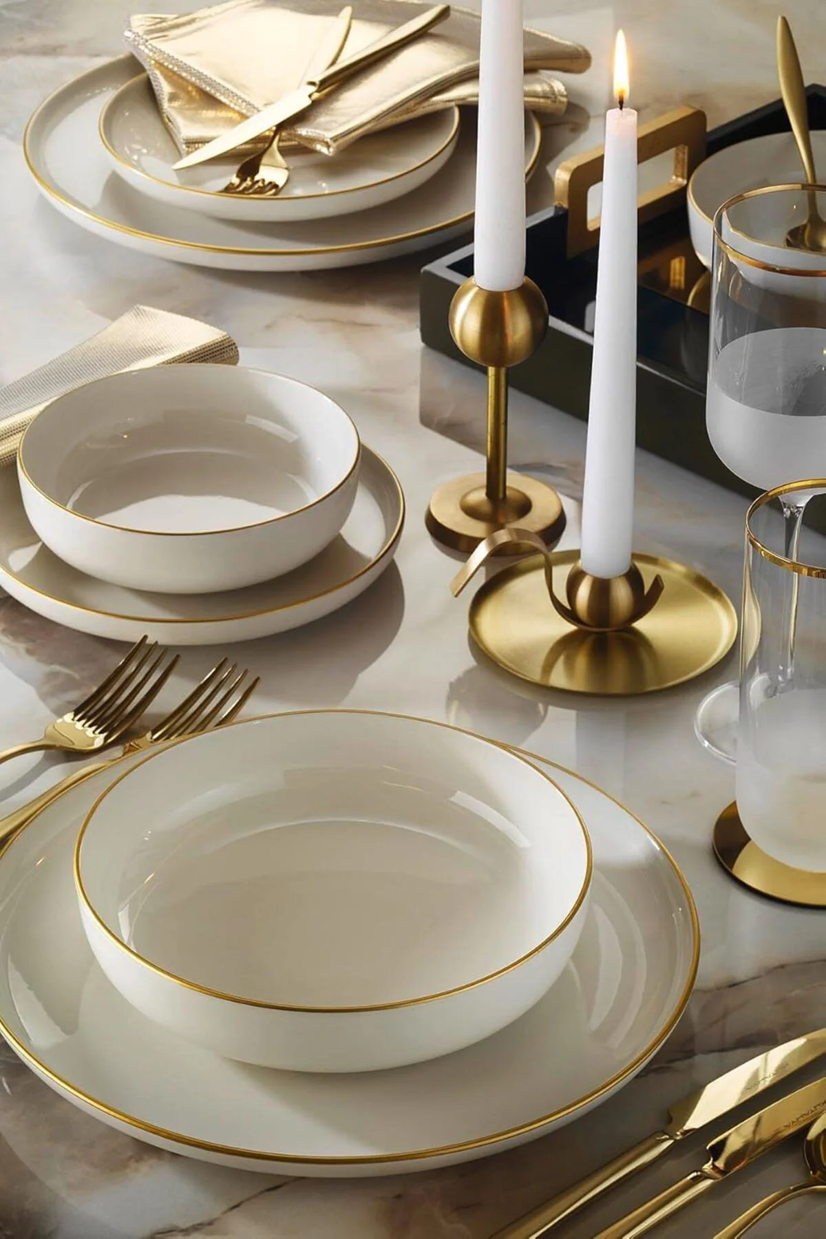 LuxShoping Porselen 8 Parça 2 Kişilik Yemek Takımı, Altın Fileli 