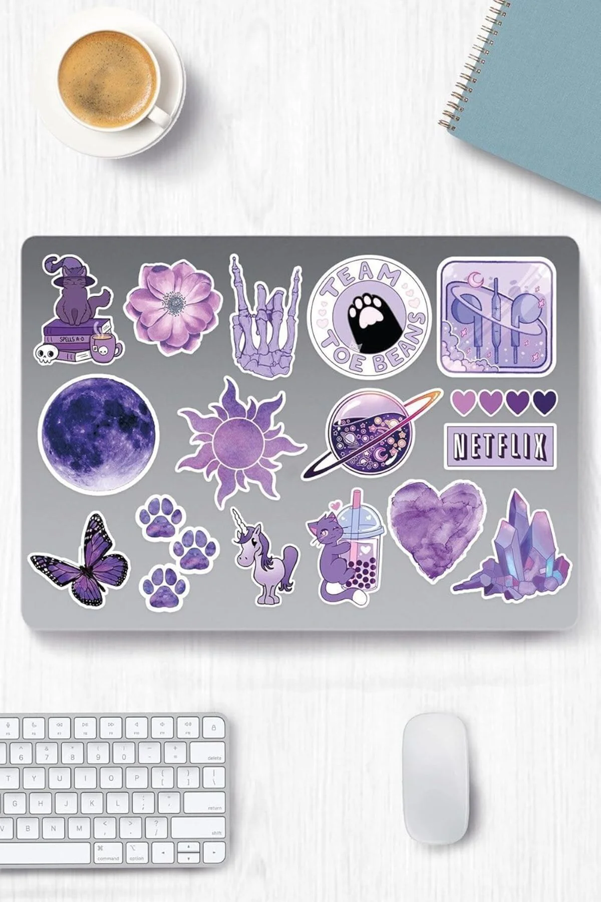 LuxShoping Purple Aesthetic Temalı Etiket Seti 1 - Mor - Laptop N
