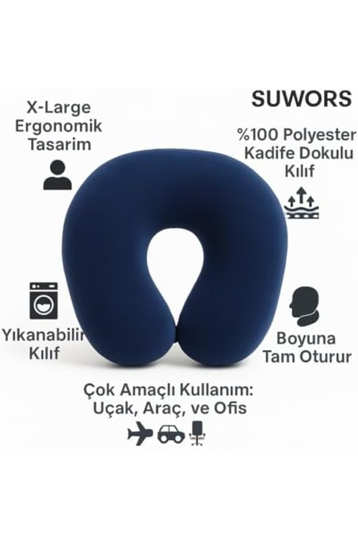 LuxShoping Seyahat Boyun Yastığı – Büyük Boy, Ergonomik & Boyuna 