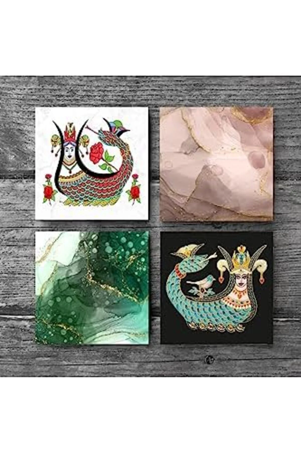LuxShoping Soyut Sanat, Şahmeran Taş Bardak Altlığı Seti - 4 Parç
