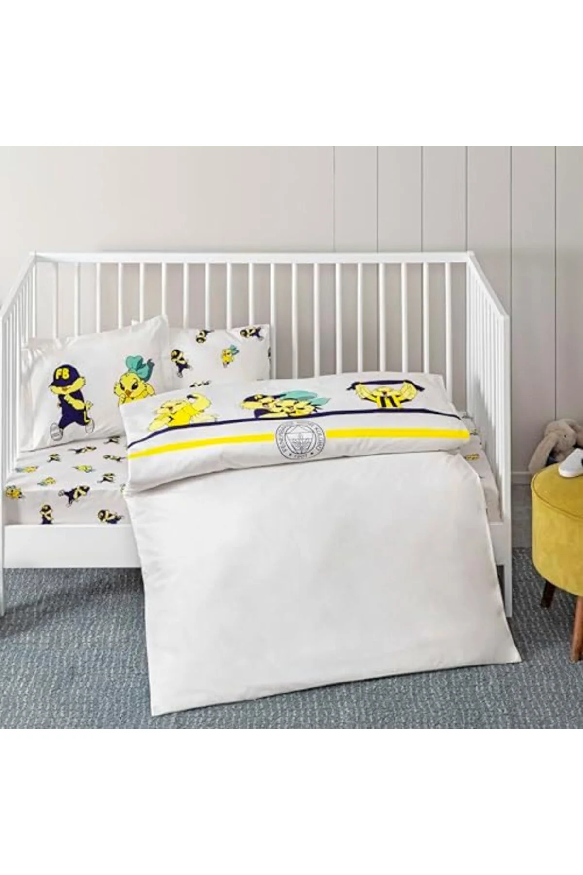 LuxShoping Stripe Standart Pamuk Nevresim Takımı, Sarı-Lacivert, 