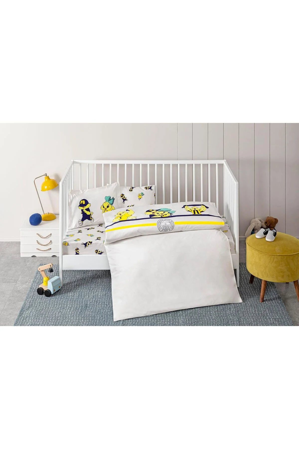 LuxShoping Stripe Standart Pamuk Nevresim Takımı, Sarı-Lacivert, 