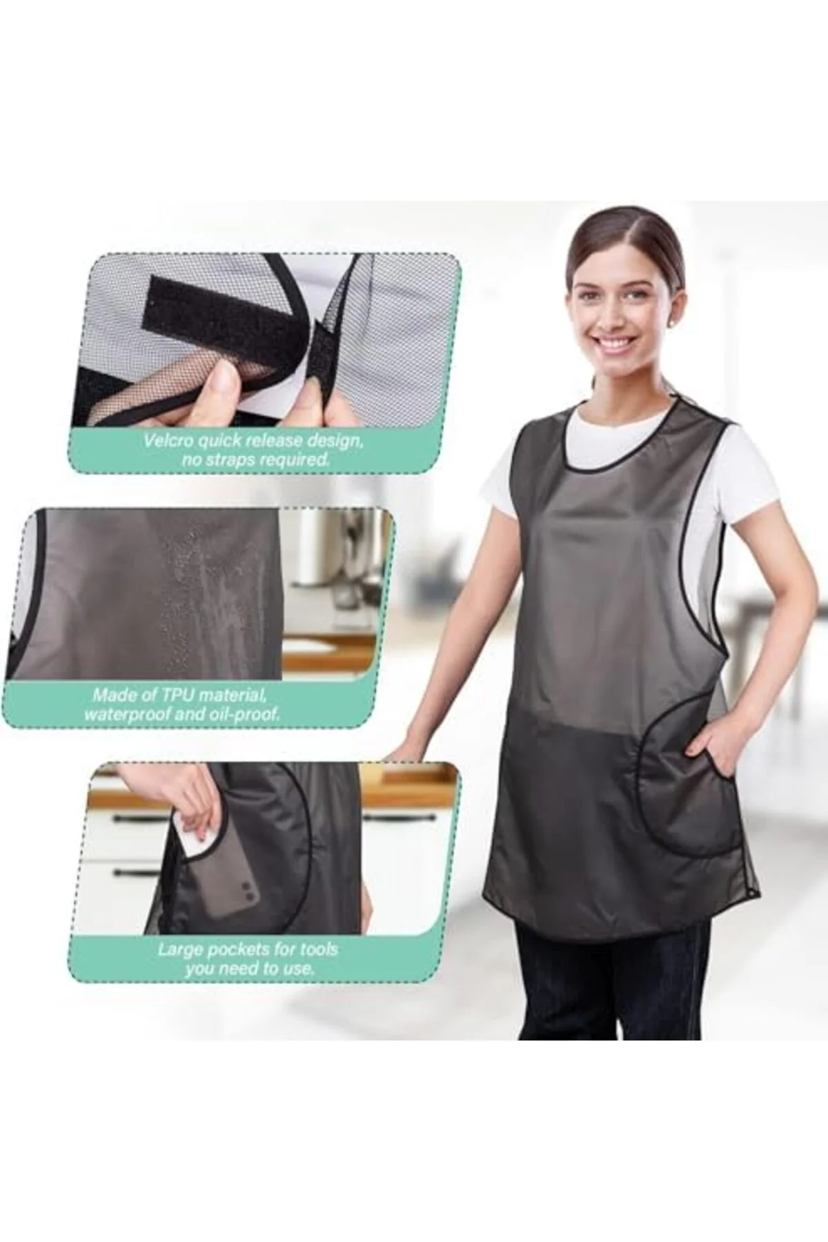 LuxShoping Su Geçirmez Önlük, 2 Cebi Bulunan Şeffaf Önlük, Çapraz