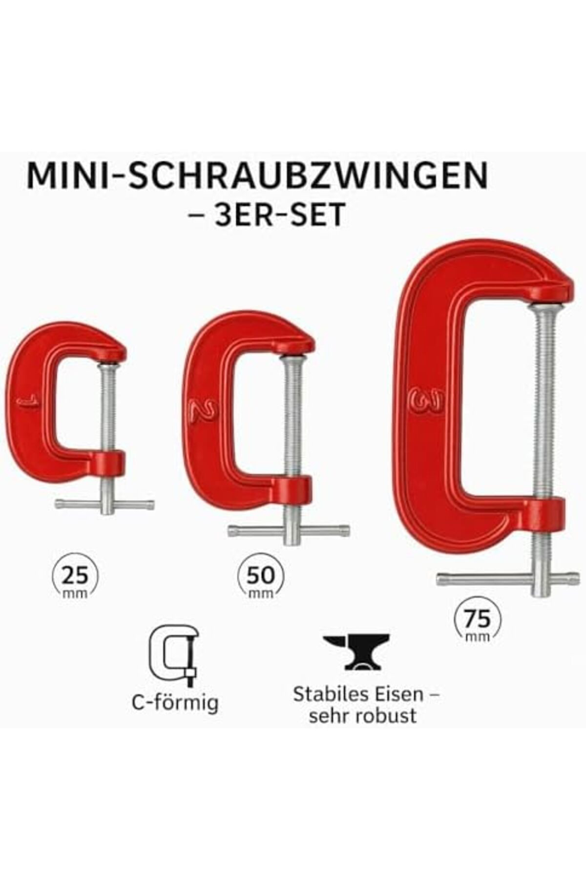 LuxShoping Vidalı mengene 3'lü set 25 mm, 50 mm, 75 mm 1142128