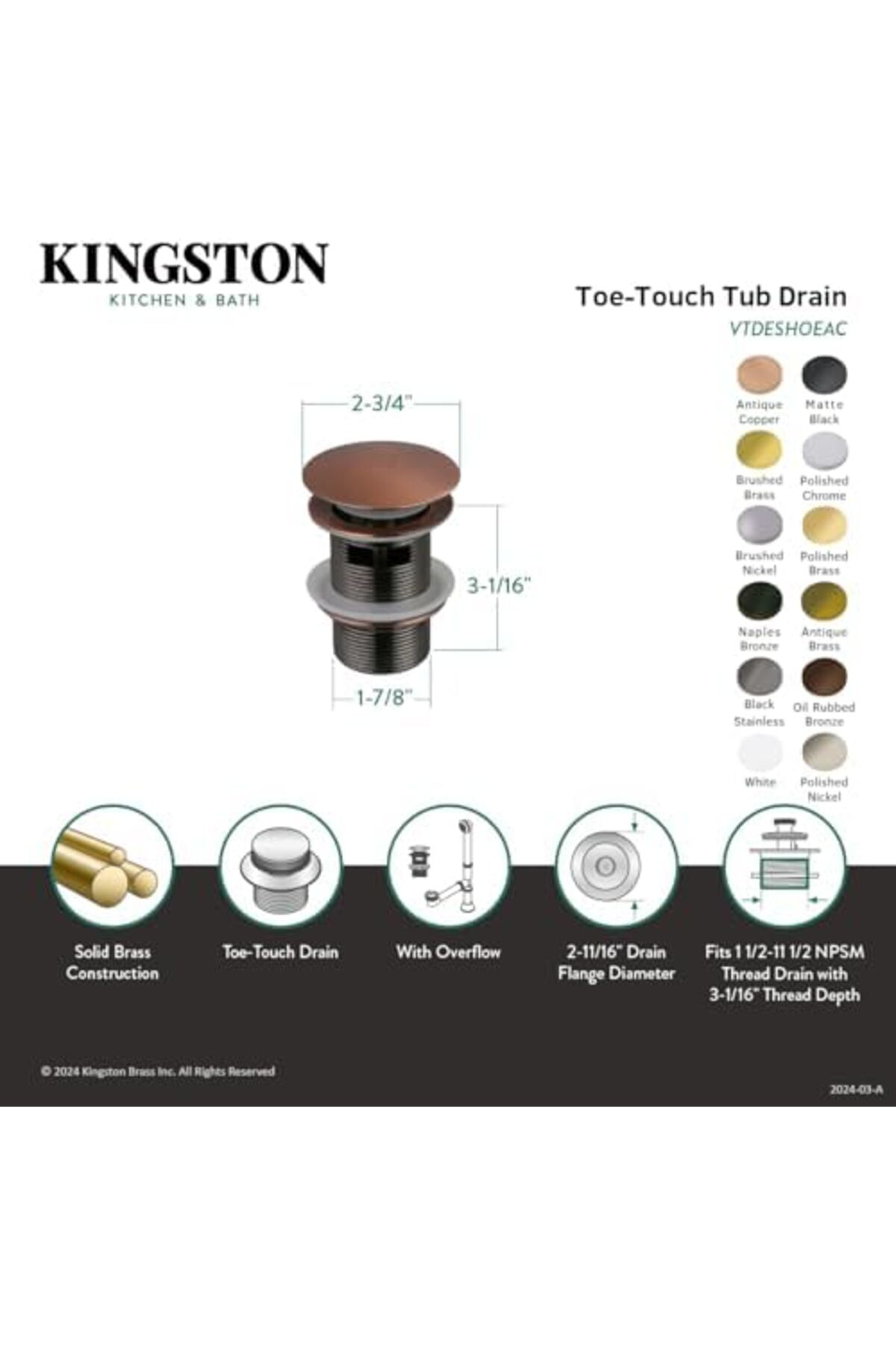 LuxShoping VTDESHOEBB Trimscape Toe- Küvet Tahliyesi, Taşma Akışı