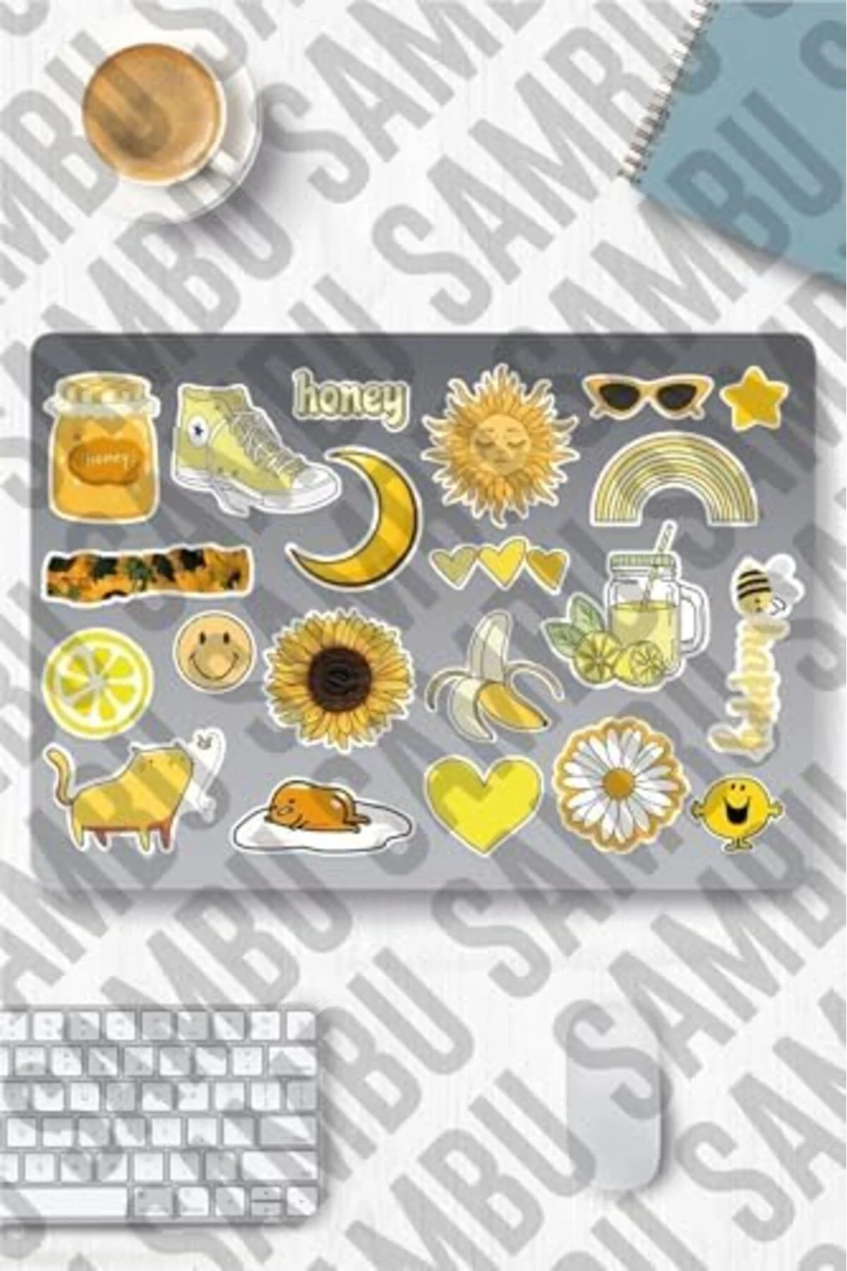 LuxShoping Yellow Aesthetic Temalı Etiket Seti 2 - Sarı - Laptop 