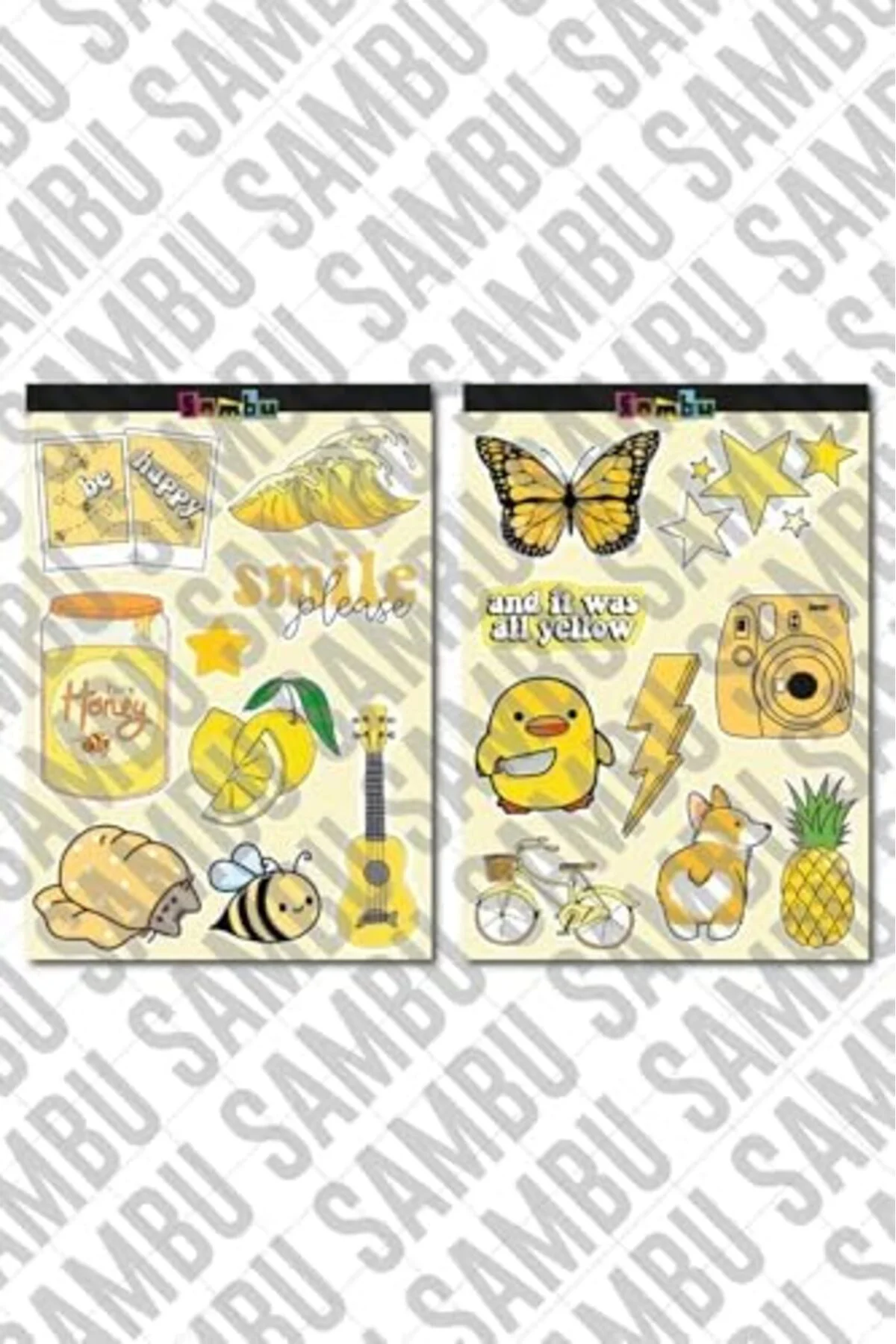 LuxShoping Yellow Aesthetic Temalı Etiket Seti 1 - Sarı - Laptop 