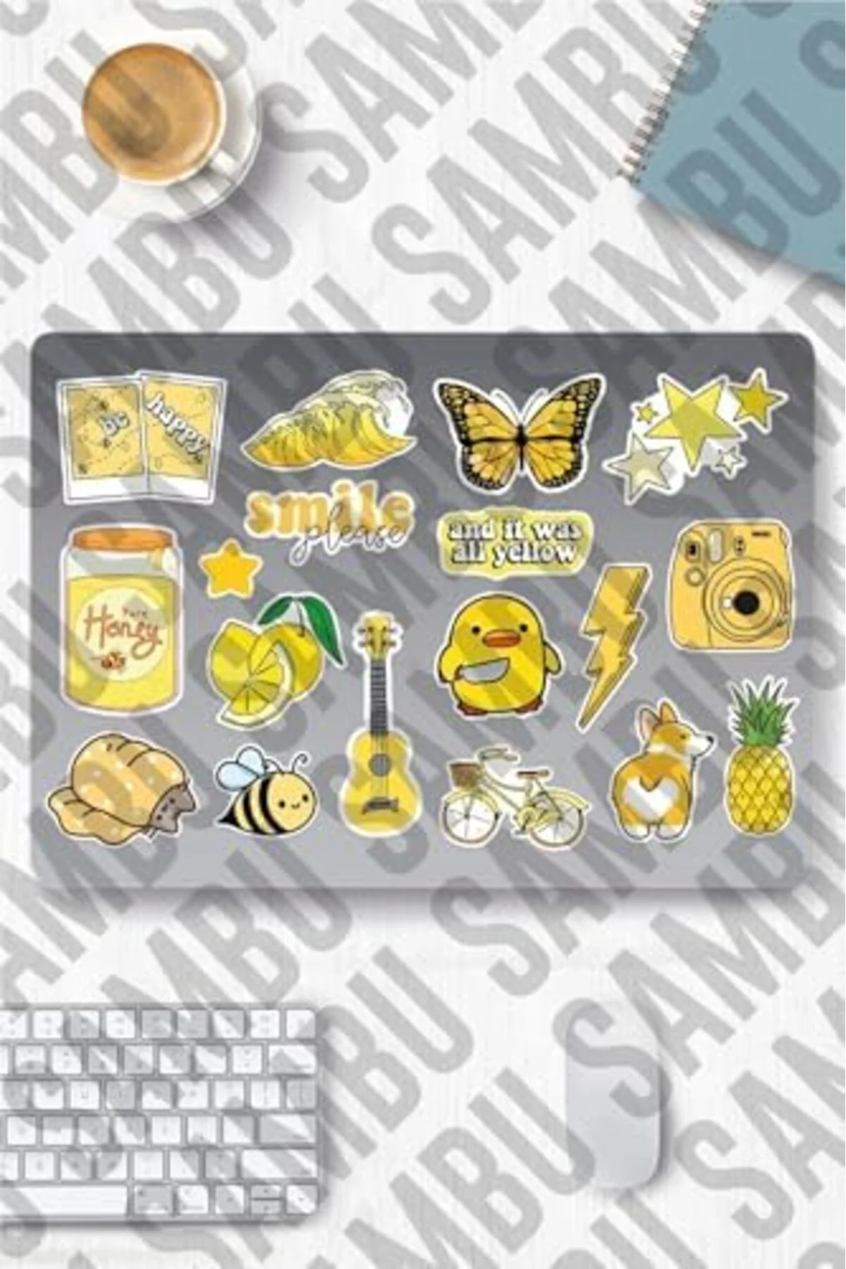 LuxShoping Yellow Aesthetic Temalı Etiket Seti 1 - Sarı - Laptop 